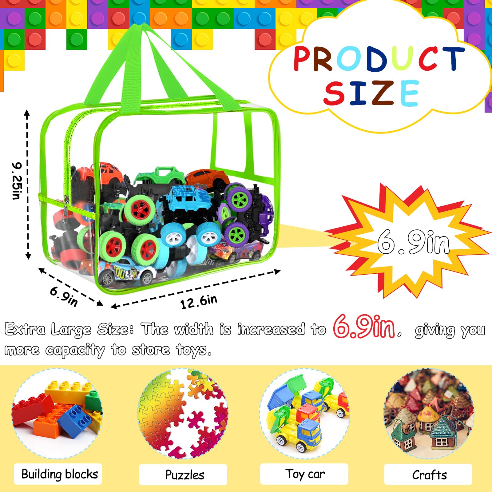 Sacs de rangement larges de 6 couleurs, 32,6 x 23,3 x 17 cm avec étiquettes, réutilisables en PVC transparent, sacs de rangement de jeux de société, sacs de voyage imperméables avec fermeture éclair