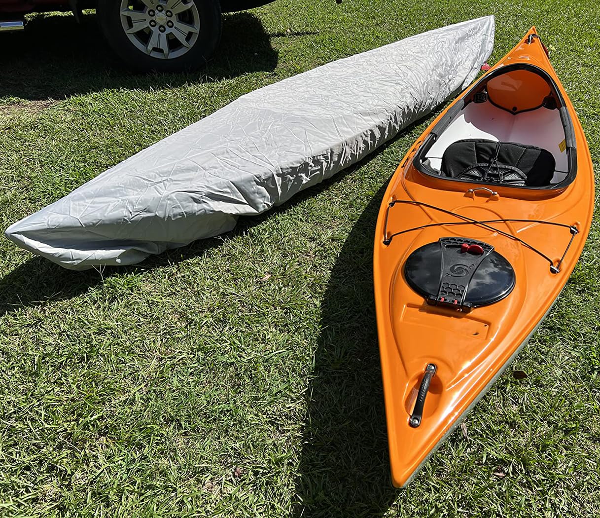 J&C Kayak Covers for Outdoor Storage Waterproof Canoe Cover Dust Proof Fits for 10ft 12ft 13ft 14ft 15 16 17 18 19 ft 200D Polyester Anti Sunlight (10.2-11.5ft /3.1-3.5m, Gray)