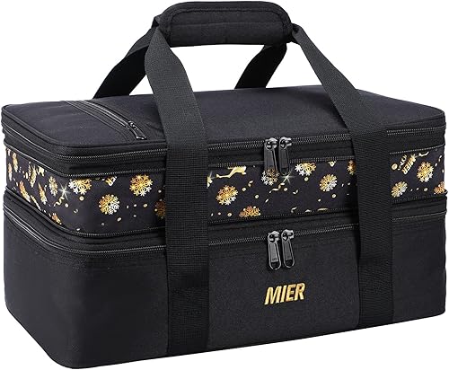 MIER - Bolsa aislada doble para cacerolas con capacidad para lasaña, perfecta para fiestas de comida, picnic, playa, se adapta a platos para hornear