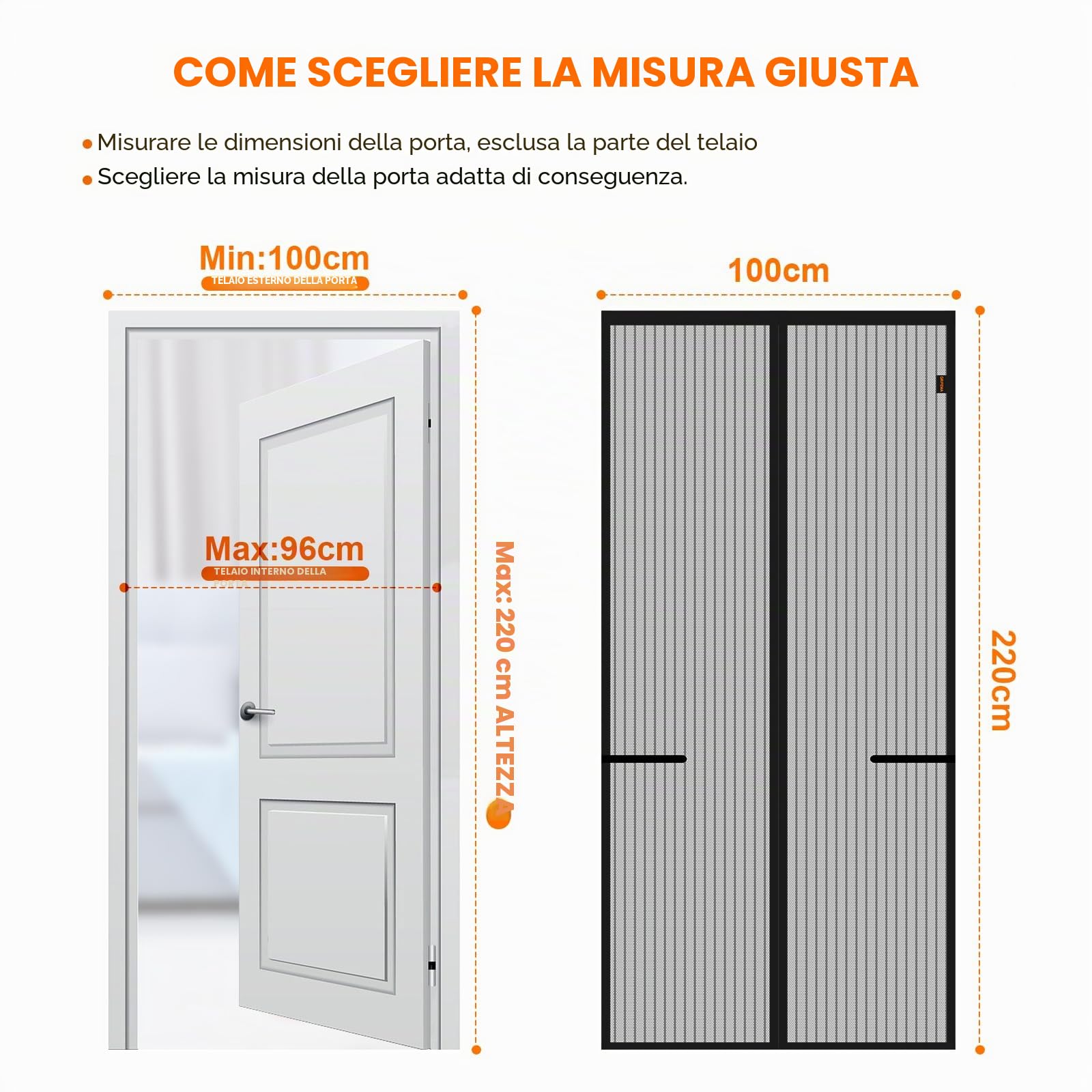 GRIFEMA Zanzariera Magnetica per Porte Finestre 100x220cm - Tenda Anti-Zanzare 1mm con Chiusura Automatica, Installazione Senza Fori per Balconi e Porte (Nero)