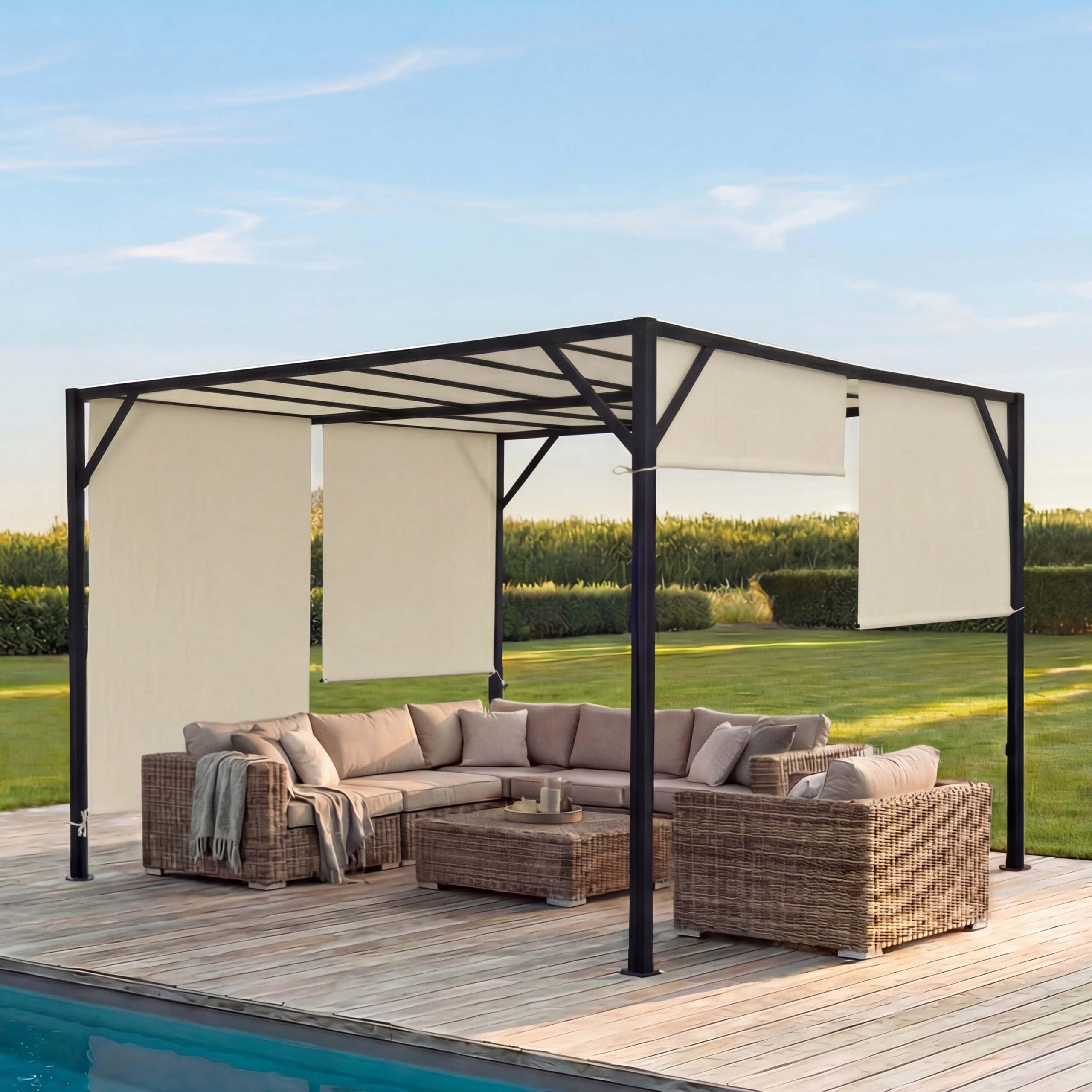 Mendler Pergola Baia-AM, pawilon ogrodowy, zadaszenie tarasu, stabilny stelaż ze stali 6 cm + dach przesuwny, 4 x 4 m