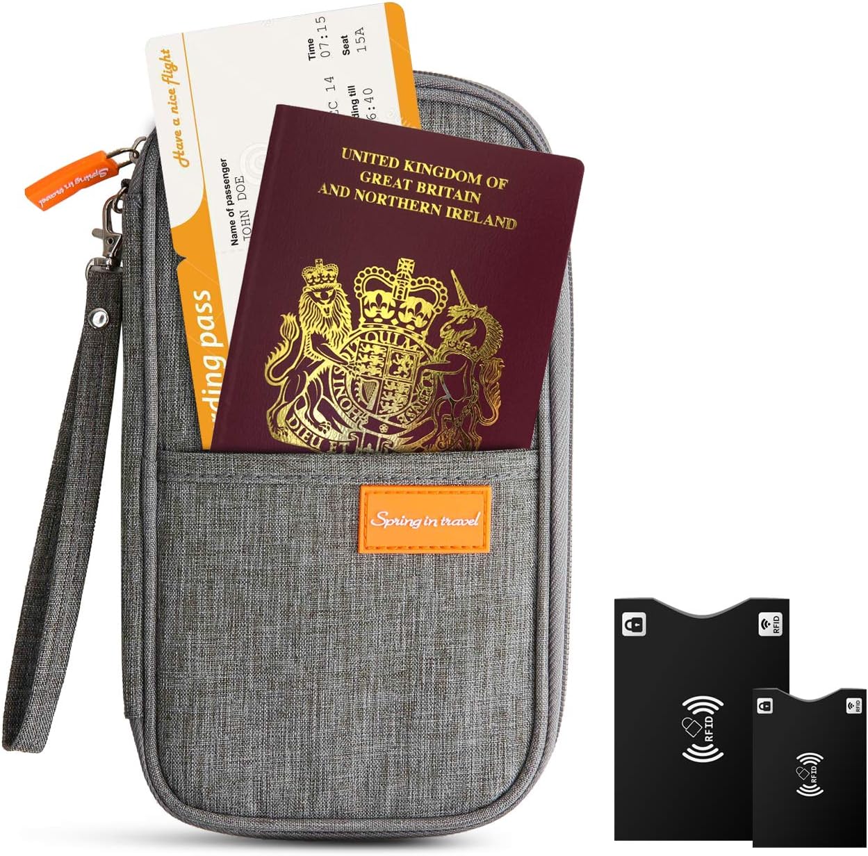 Papport Wallet Family, 5 Passport Wallet Organizer for Women/Men Includes 2 RFID Passport Protector, Passport Wallet Organizer for Travel, Holiday by OOSOFITT, Grey