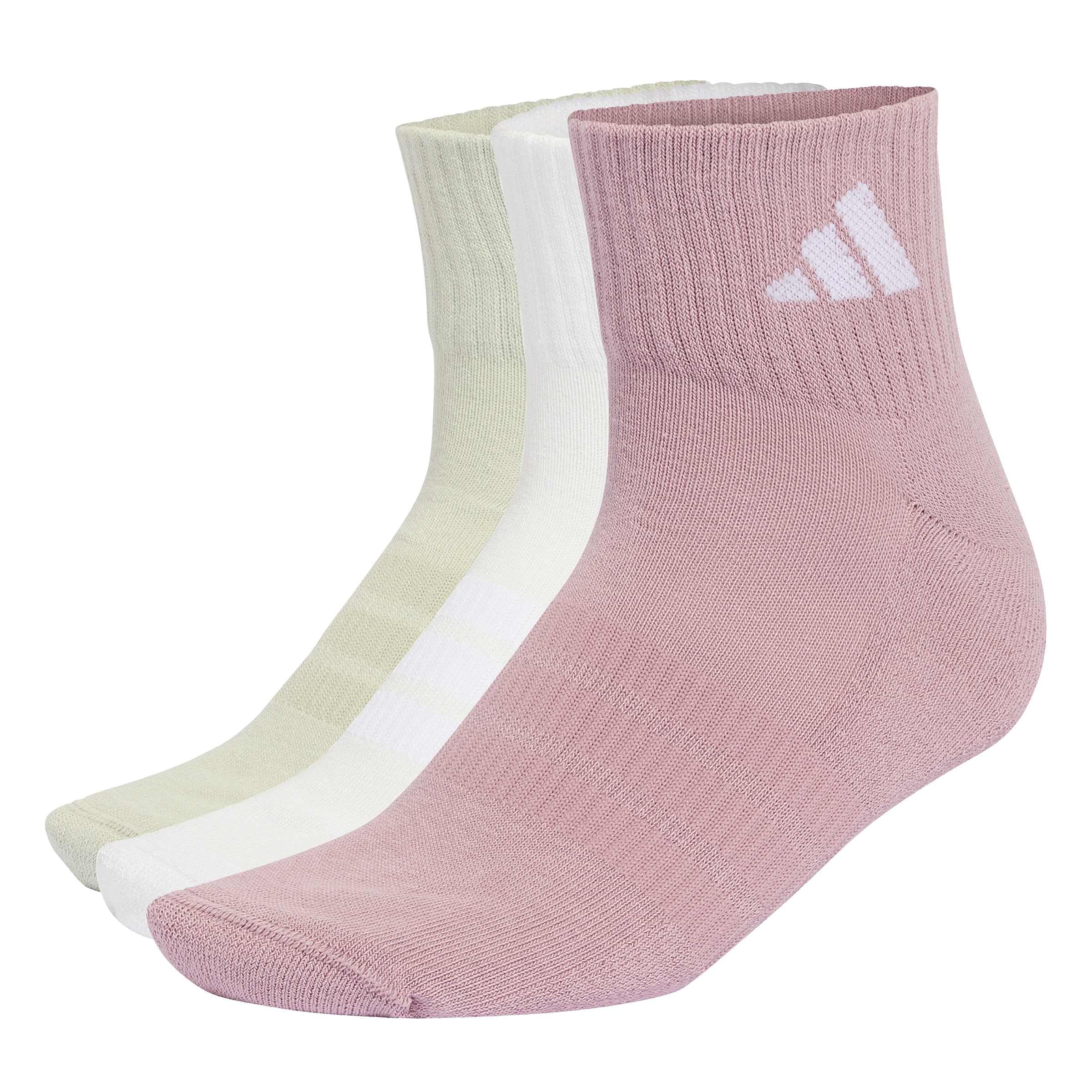 adidas Unisex Cushioned Sportswear Ankle Socks 3 Pair Pack Socks, magic mauve/white/halo green/white, M