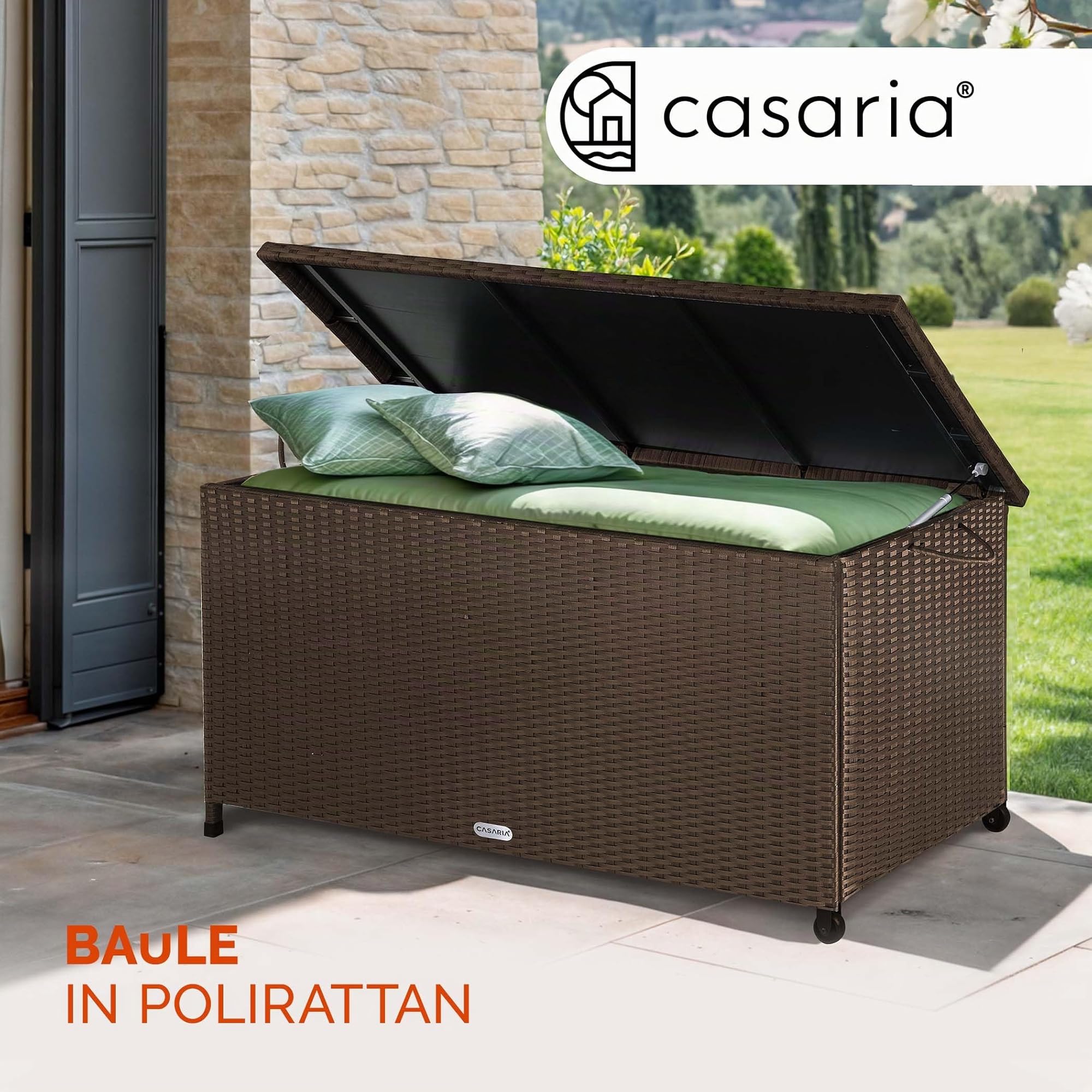 Casaria® Baule da Esterno XXL 117x53x60cm 270L Box con Ruote Impermeabile Resistente Cassettone Contenitore Cuscini Giocatoli Mobili Giardino Bauli