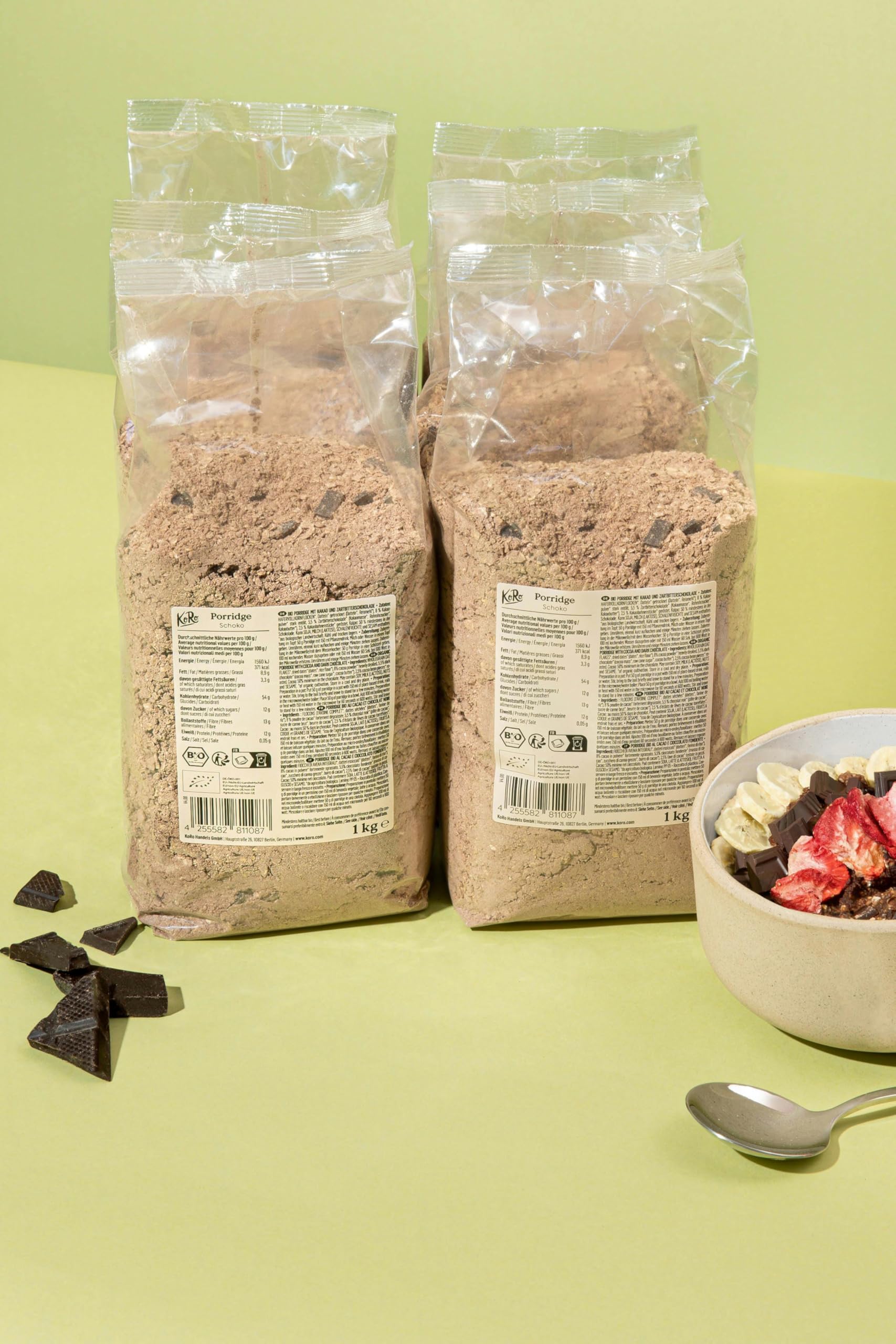 KoRo - Bio Schoko Porridge 1 kg - Vegan - Mit Zartbitterschokolade und Kakaostücken - Im Handumdrehen zubereitet