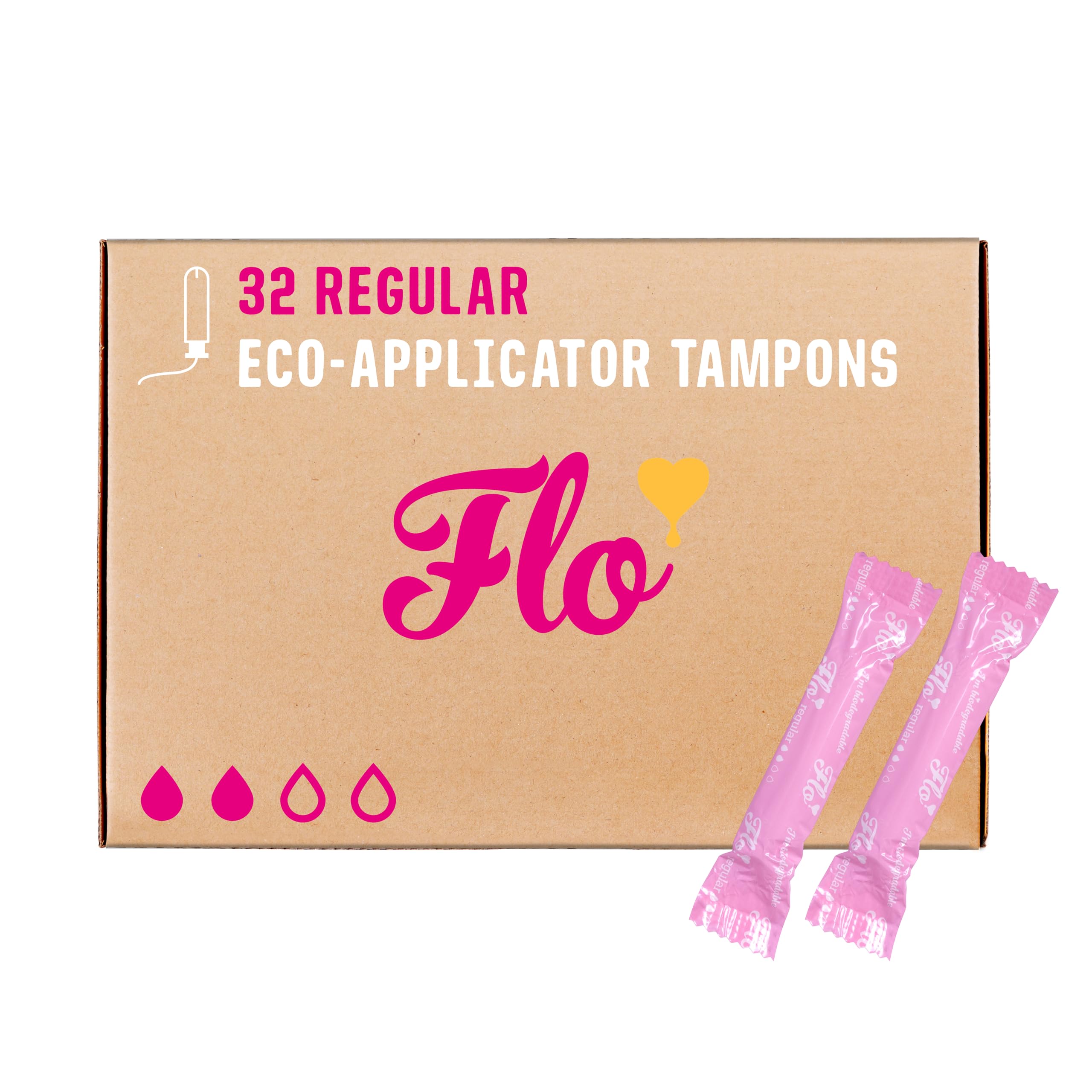 Flo Organic Cotton Applicator Regular Tampons – Absorbent, Soft, Smooth Applicator - Regular Flow Tampons - 32 Tampons