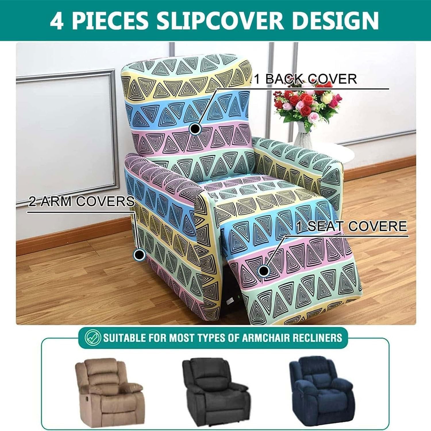 Copripoltrona Relax Reclinabile ,4-Pezzo Copertura Fodera Per Poltrona Coprisedile Poltrona Reclinabile Relax Completo Elasticizzato Con Tasche Fodera Per Divano Protezione Per Mobili Elasticizzato