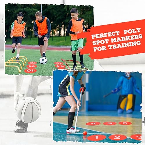 Miniatura 4 de Jexine 24 marcadores de punto de poliéster de 9 pulgadas para agilidad con bolsa de puntos numerados para gimnasio, puntos de polietileno