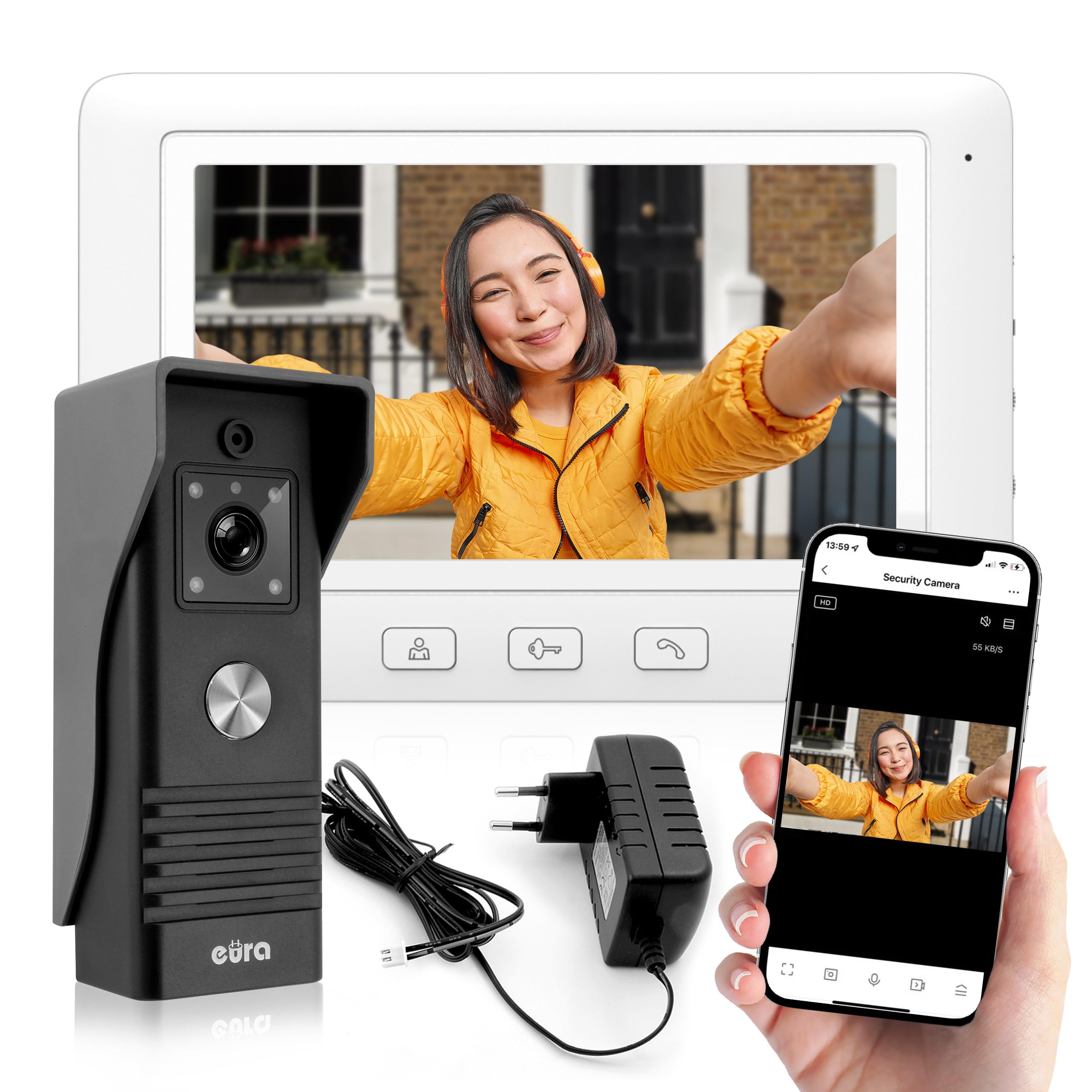 EURA VDP-45A3-TY Alpha+ TUYA WiFi wideodomofon, 4-przewodowy, kolorowy monitor 7", biały