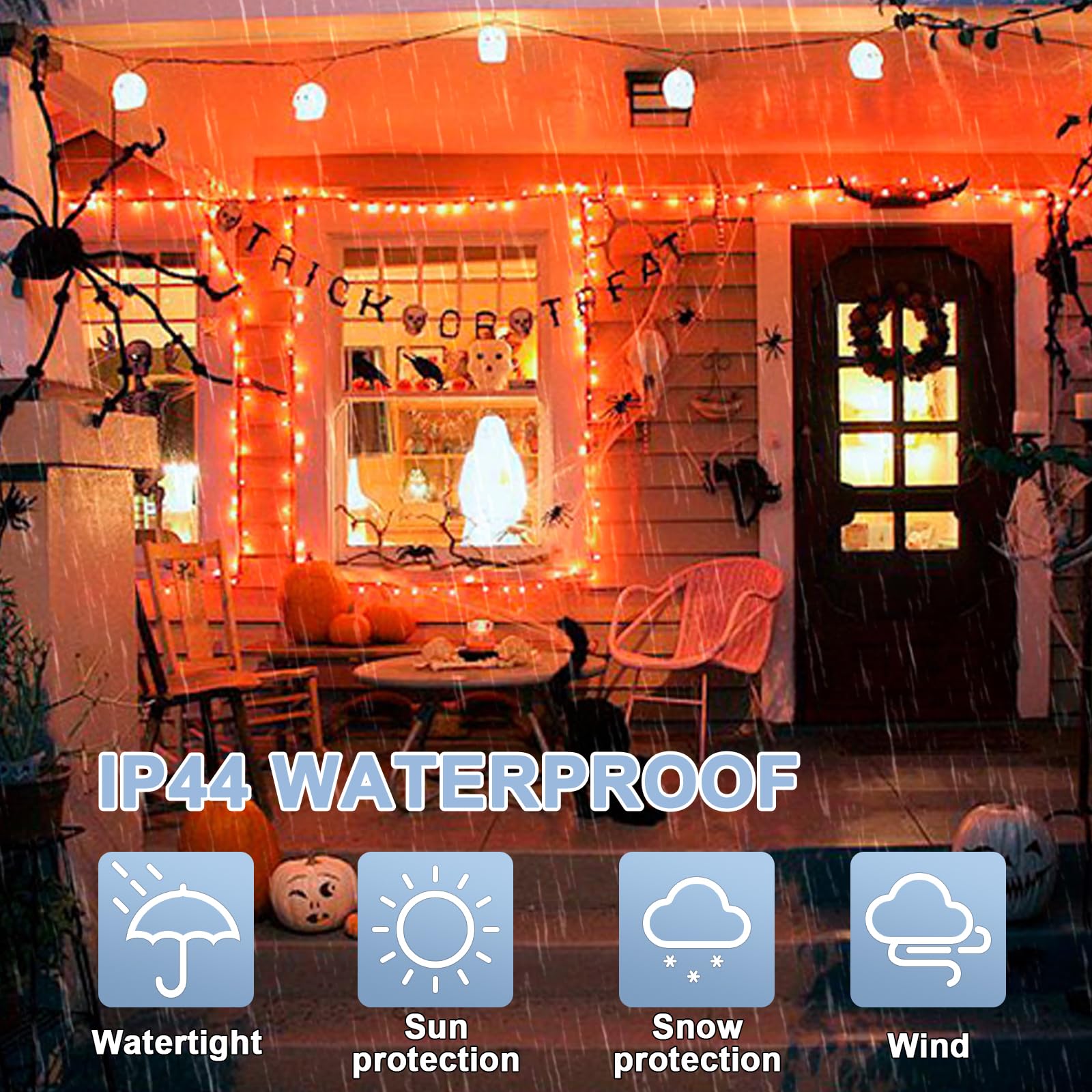 LAMPHOME 30 m di luci per Halloween, 300 LED trasparenti, filo stellato con spina, 16 modalità di illuminazione per interni ed esterni, albero di Natale, decorazione per feste di nozze (arancione)