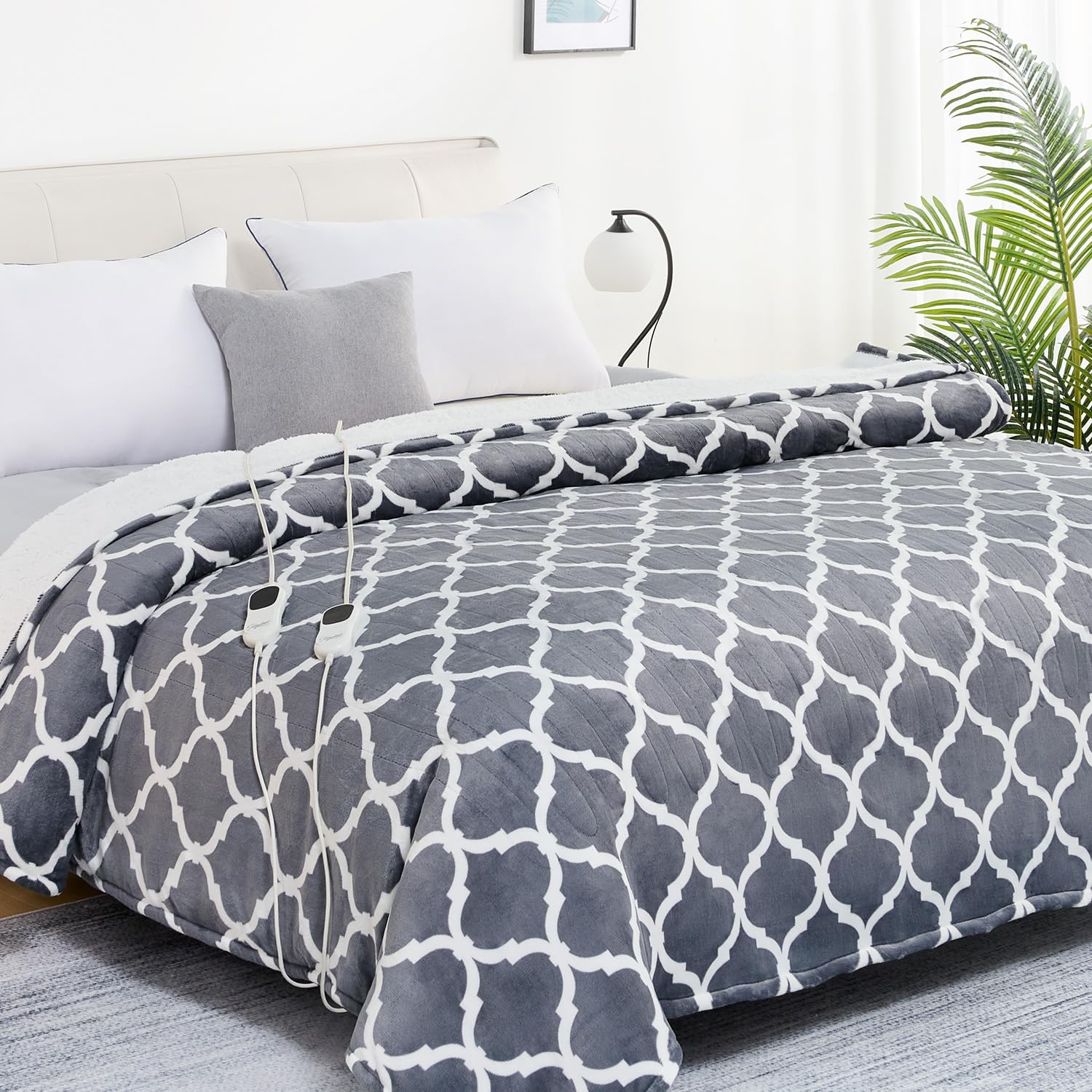 Homemate Heated Blanket Electric Queen Size - 84“x90“ Heating Blanket with 10 Fast Heat Levels 8 Hours Auto Off Ultra Soft Cozy Flannel Over-Heated Protection ETL Certification Keep Warming in Home