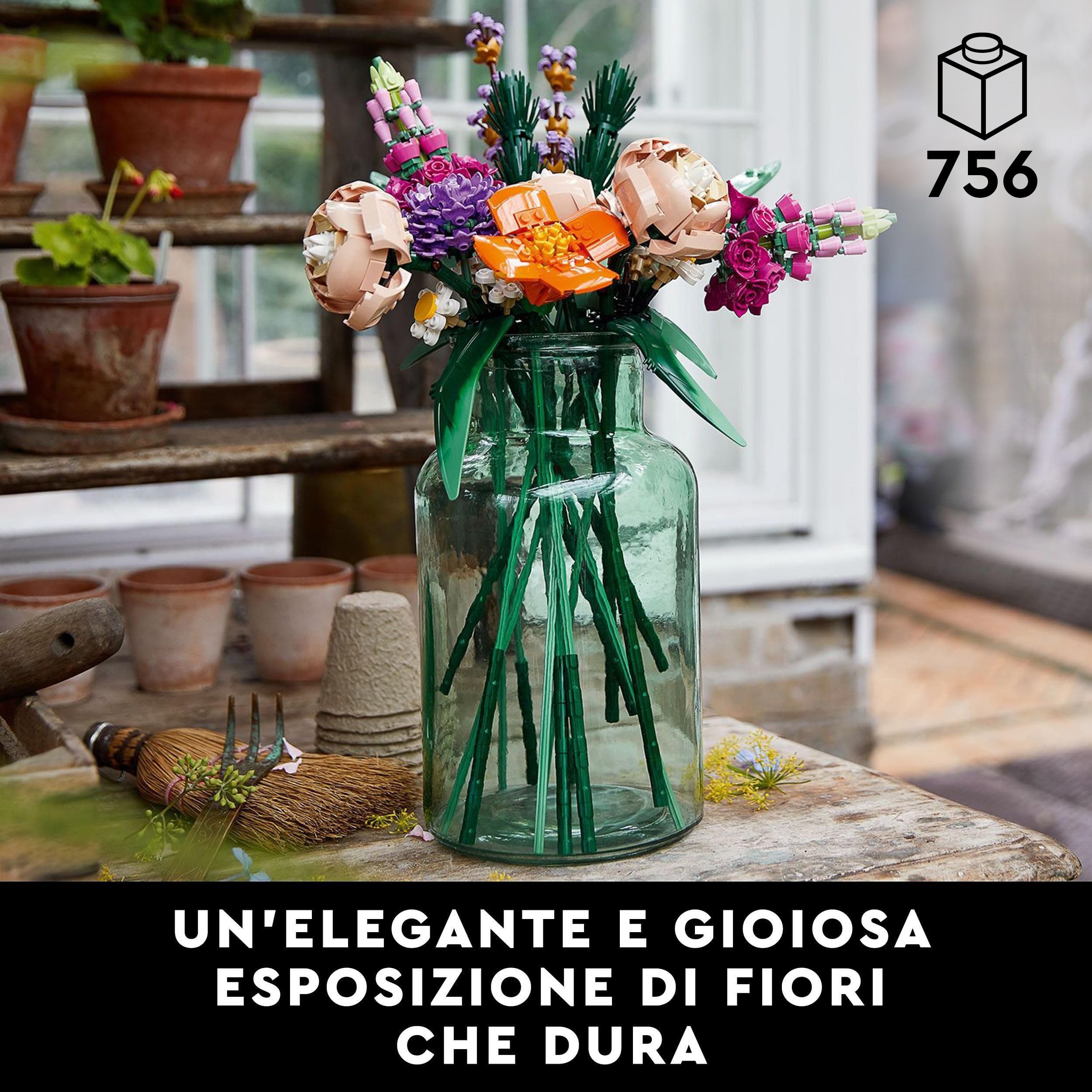 LEGO Botanicals Bouquet di Fiori - Kit di Piante Artificiali da Interno con 15 Steli e Diversi Tipi di Fiori Finti - Decorazioni per la Casa Fai da Te - Idee Regalo per Adulti, Donna o Uomo - 10280