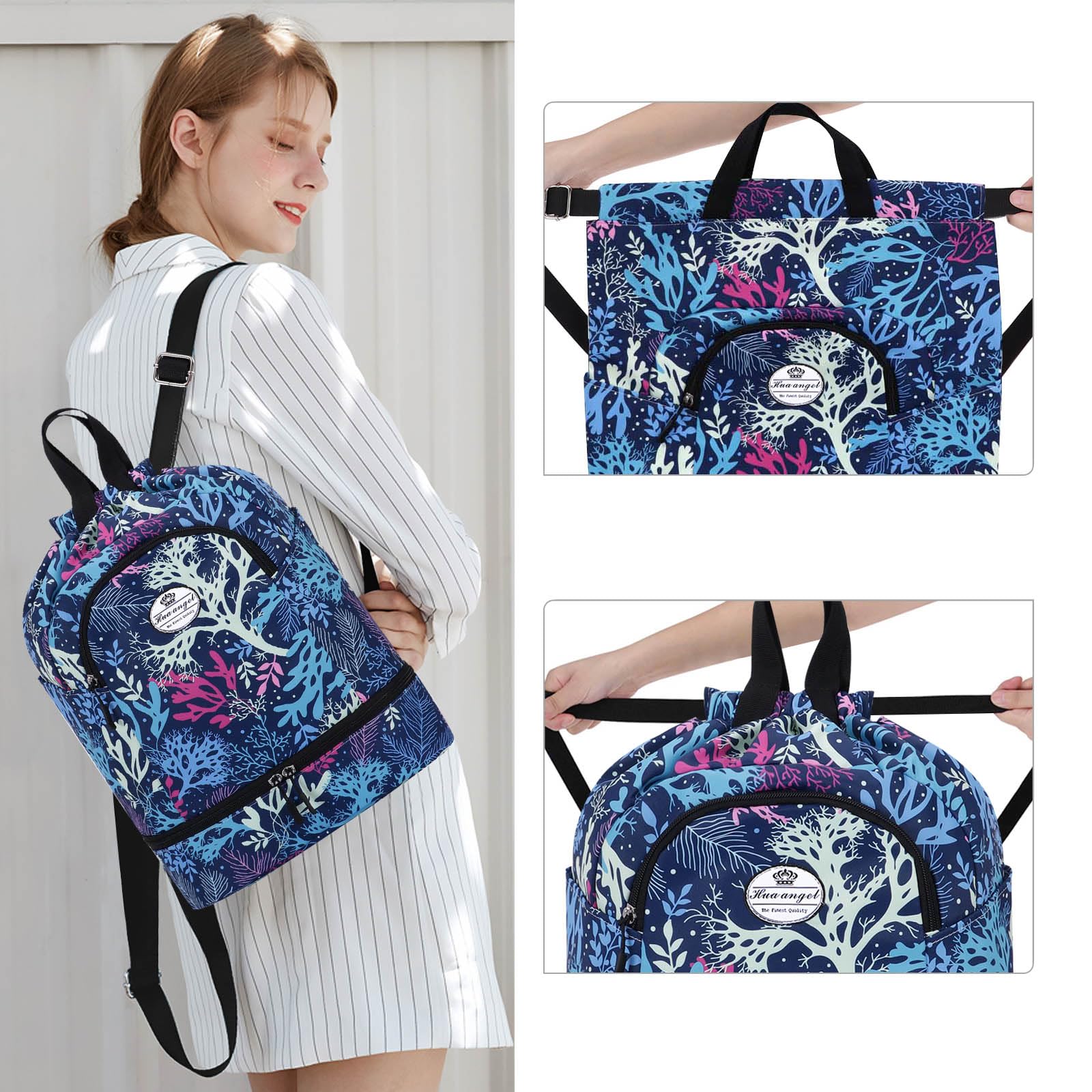 HUA ANGEL Unisex Drawstring Backpack Sports Gym Bag Drawstring Bag Weekend Daypack With Shoe Compartment for Women Men Basketball Football Outdoor Fitness Yoga Swimming Beach - Image 2