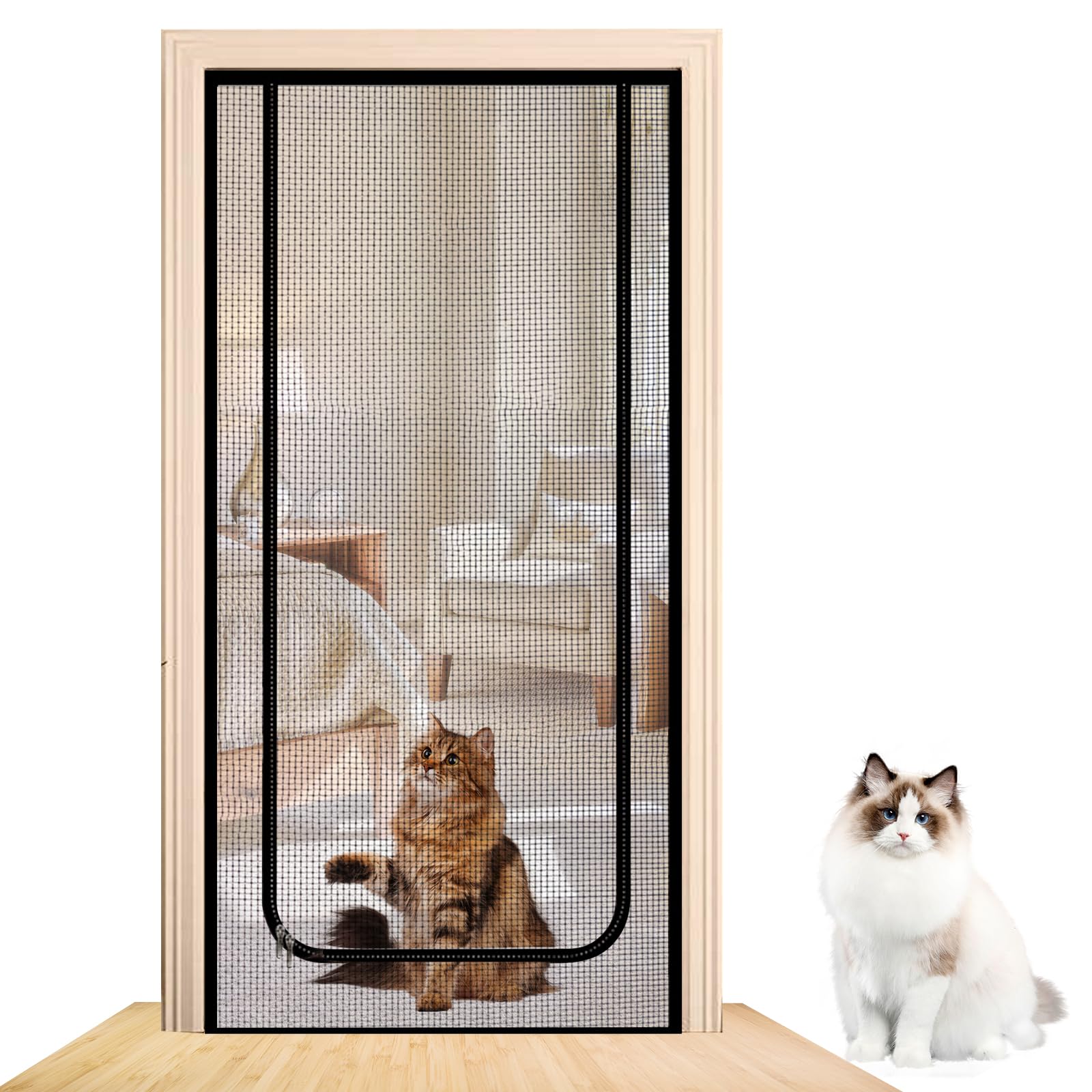 Puerta de rejilla para gatos, red para balcón, pantalla de mascotas, para evitar que los gatos corran, mosquitera, puerta protectora para gatos, protección contra insectos, sin agujeros, 90 x 210 cm