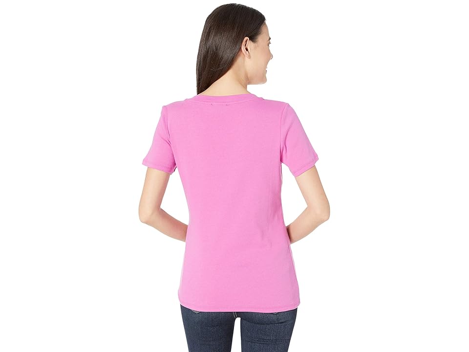 

Tribal Cotton Rib Short Sleeve V-Neck Top (Pink) Women's Clothing