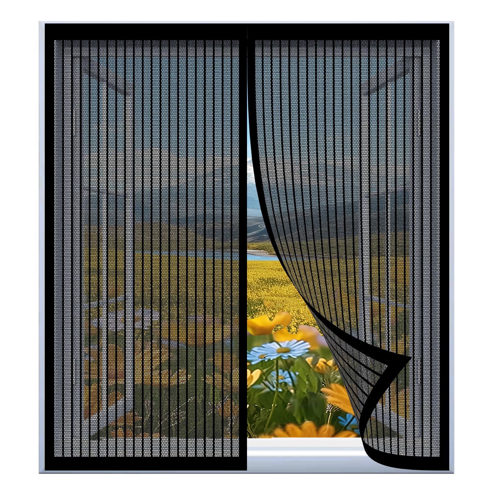Yuanwan Black Magnetic Screen Door 97 X 123 Cm Easy Installation No Drilling Or Screwing Self Sealing Cat Screen Door For Windows Nets To Keep Bugs Out,