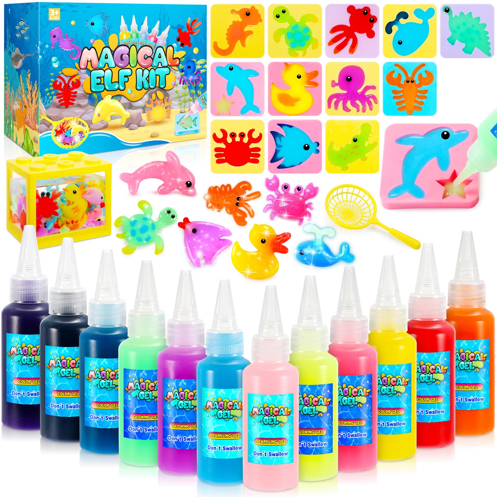 Kit Aqua Gelz - Activité Créative Enfant 4-12 Ans - 12 Moules Animaux Marins + Gels Colorés - Cadeau Fille Garçon
