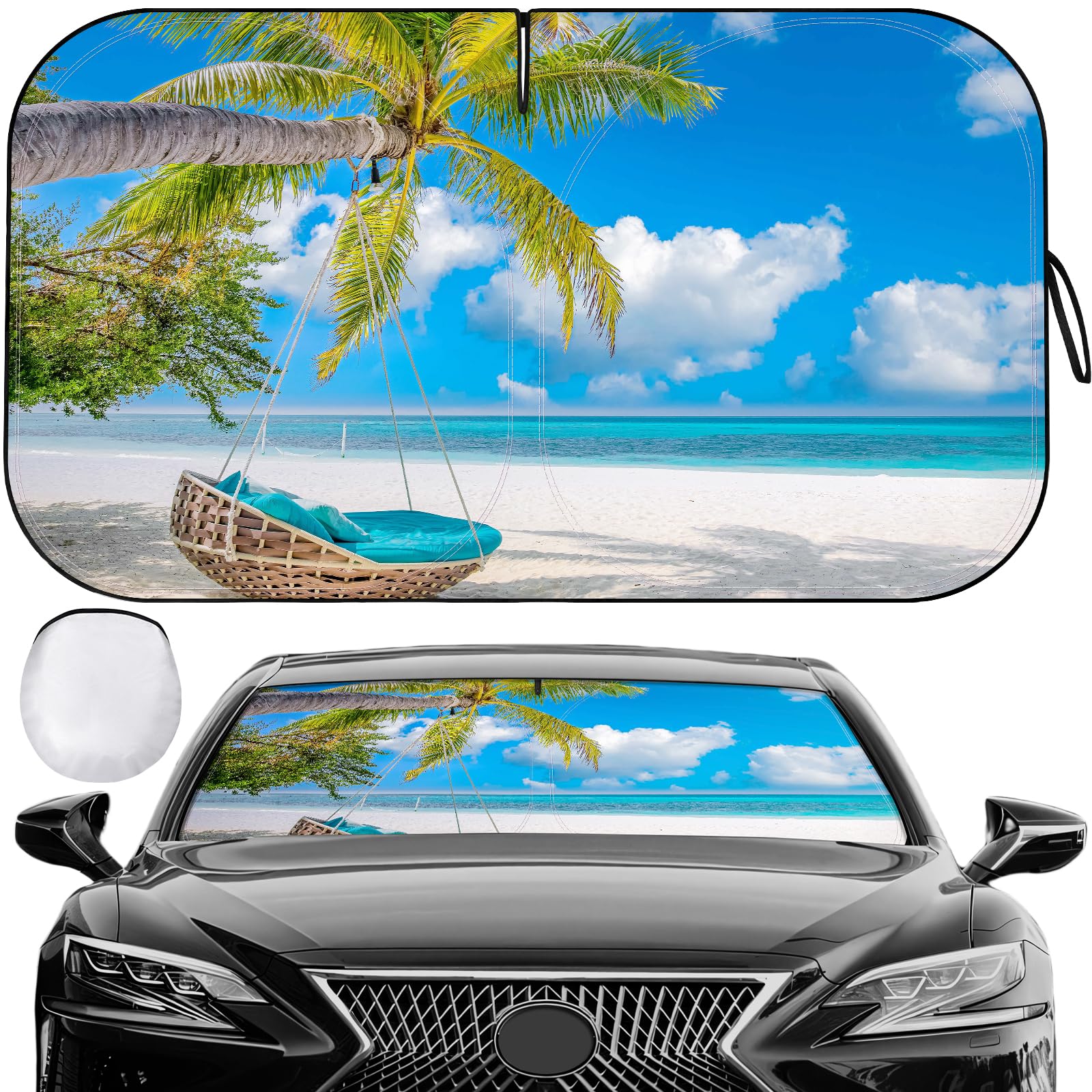 Photo 1 of Car Windshield Sun Shade - Foldable Car Sun Shade Windshield for Front Window, Reflector Sunshade Offers Ultimate Protection for Cars Interior (55.2 x 31.5 in)