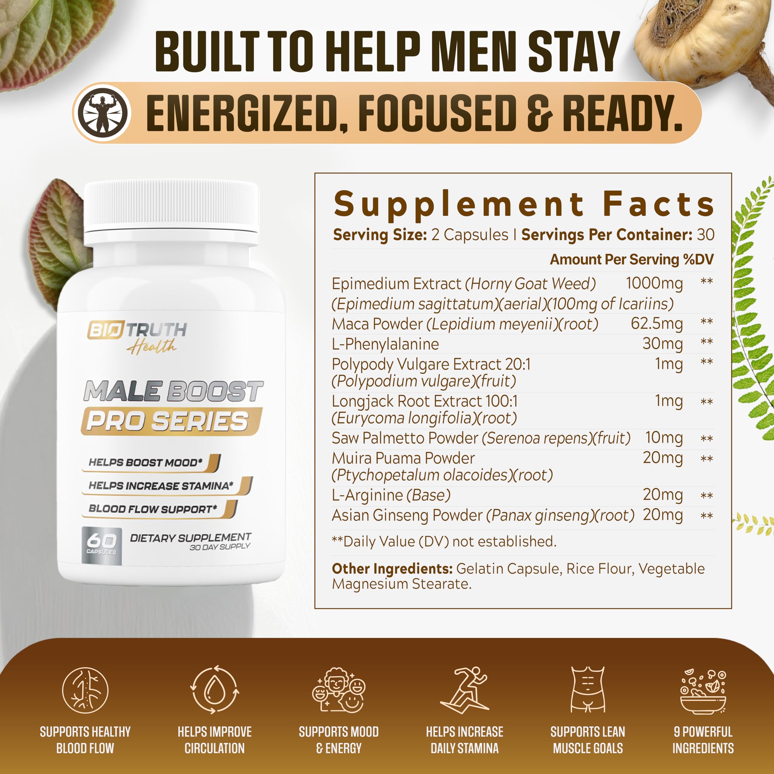 Male Boost PRO Series - The Ultimate Male Supplement - Pills for Men Fast Acting Blood Flow for Manhood, Muscle, Strength, Stamina - Overall Test Level Support - HornyGoatWeed + 8 More - 60 Capsules — Amazon image 2