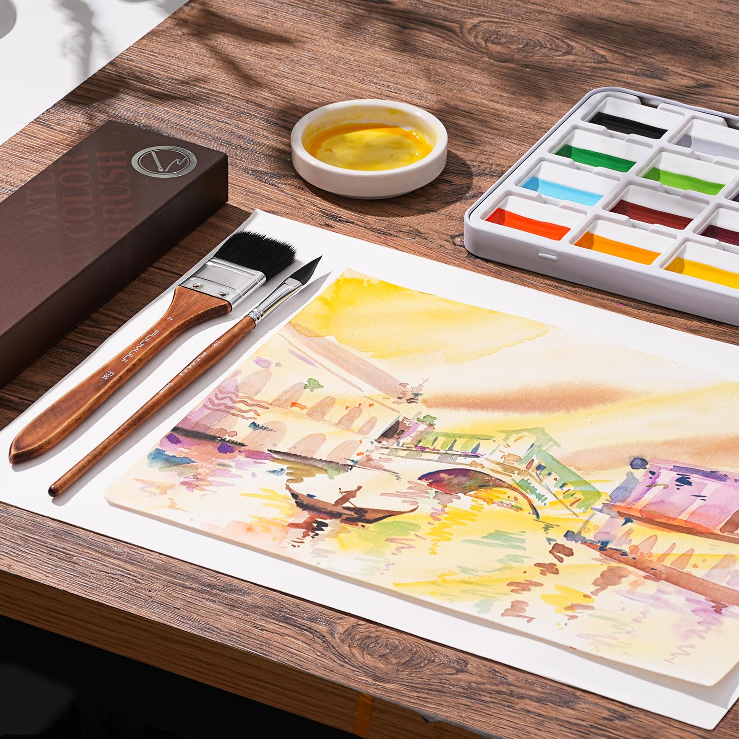 Fuumuui Lot de 10 pinceaux d'aquarelle professionnels en poils d'écureuil synthétiques pour artistes avec large plat, rond, détails, poignard, langue de chat pour aquarelle, gouache