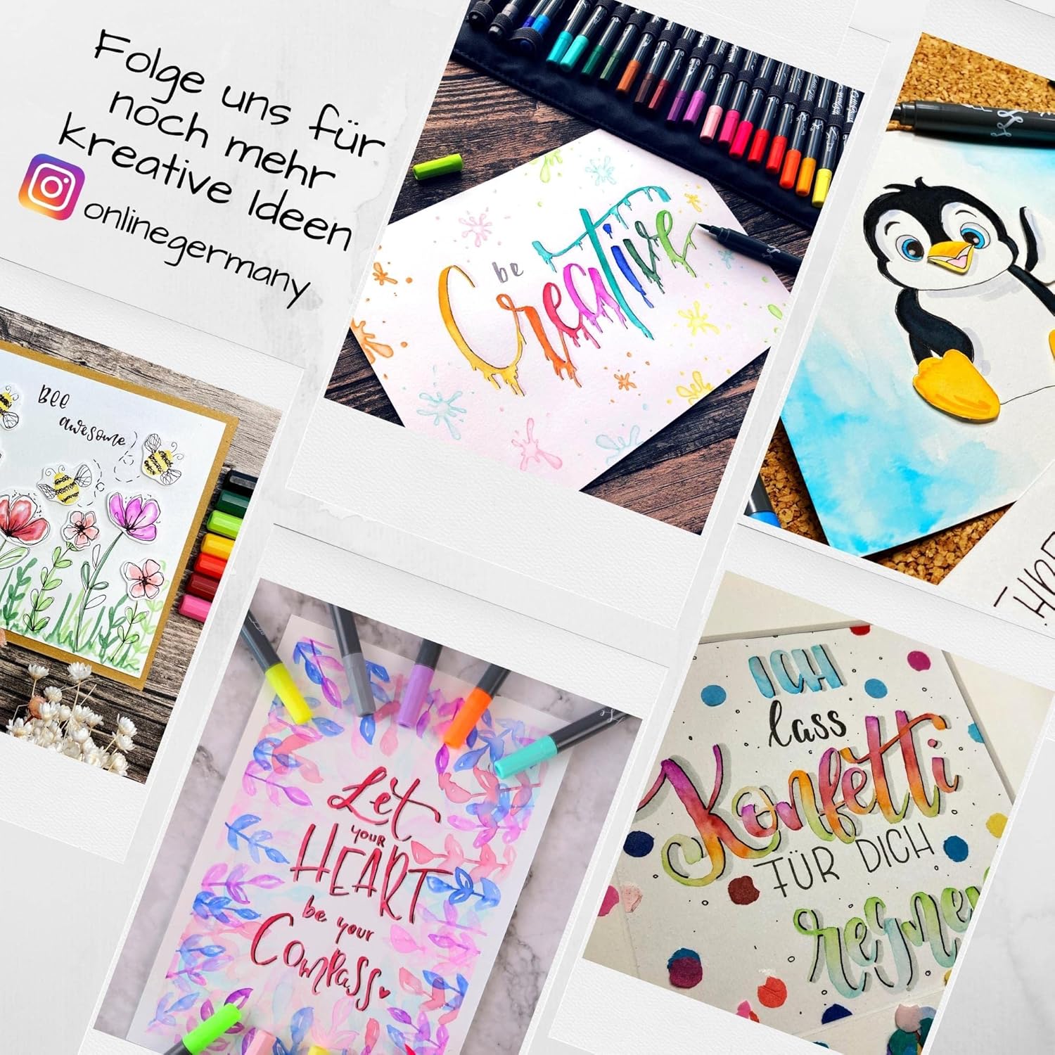 Online Calli.Brush Handlettering Brush-Pens | Set of 24 brush pens | Calligraphy kit in roll pouch | Calligraphy tip & brush tip for Bullet Journal, Hand Lettering | Water colours | Aquarell pens
