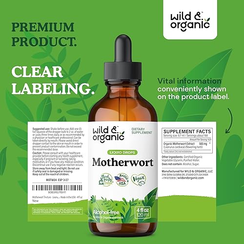 Miniatura 9 de Wild & Organic Motherwort Tintura - Buen estado de ánimo, calma, apoyo general - Suplementos para mujeres con hierba de agripalma - Gotas de