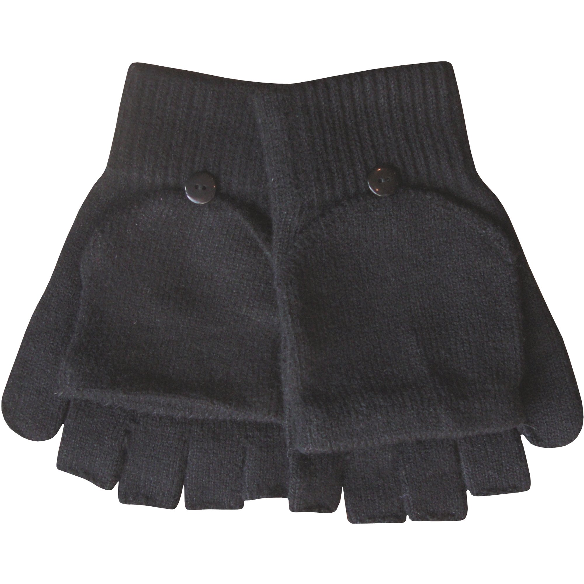 TeddyT's Mens' Winter Thermal Knit Magic 2 in 1 Combo Fingerless Gloves & Mittens (Black)