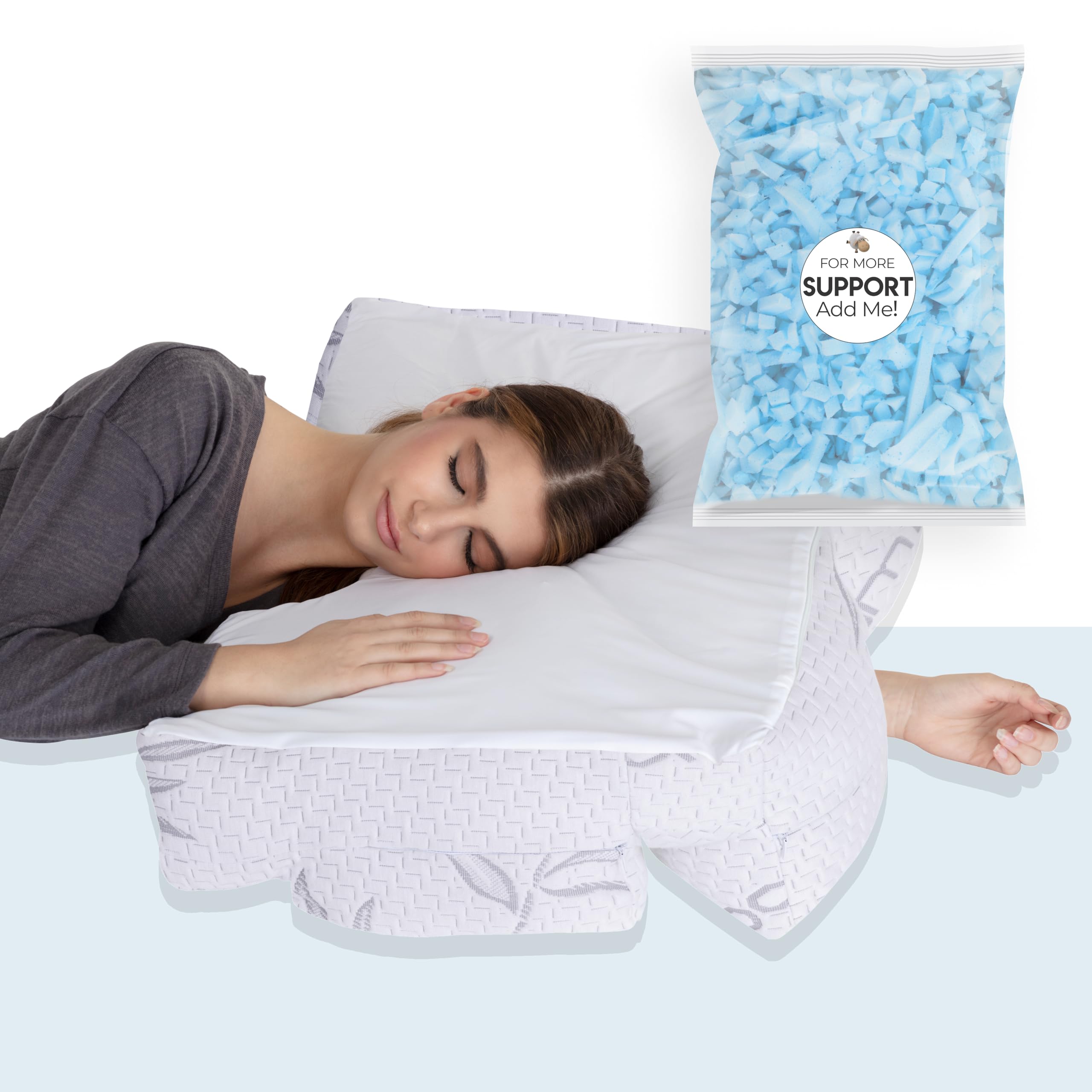Wife Pillow Combo - Charcoal Shredded Memory Foam Arm Pillow White Charcoal Shredded Memory Foam Stuffing Bag -