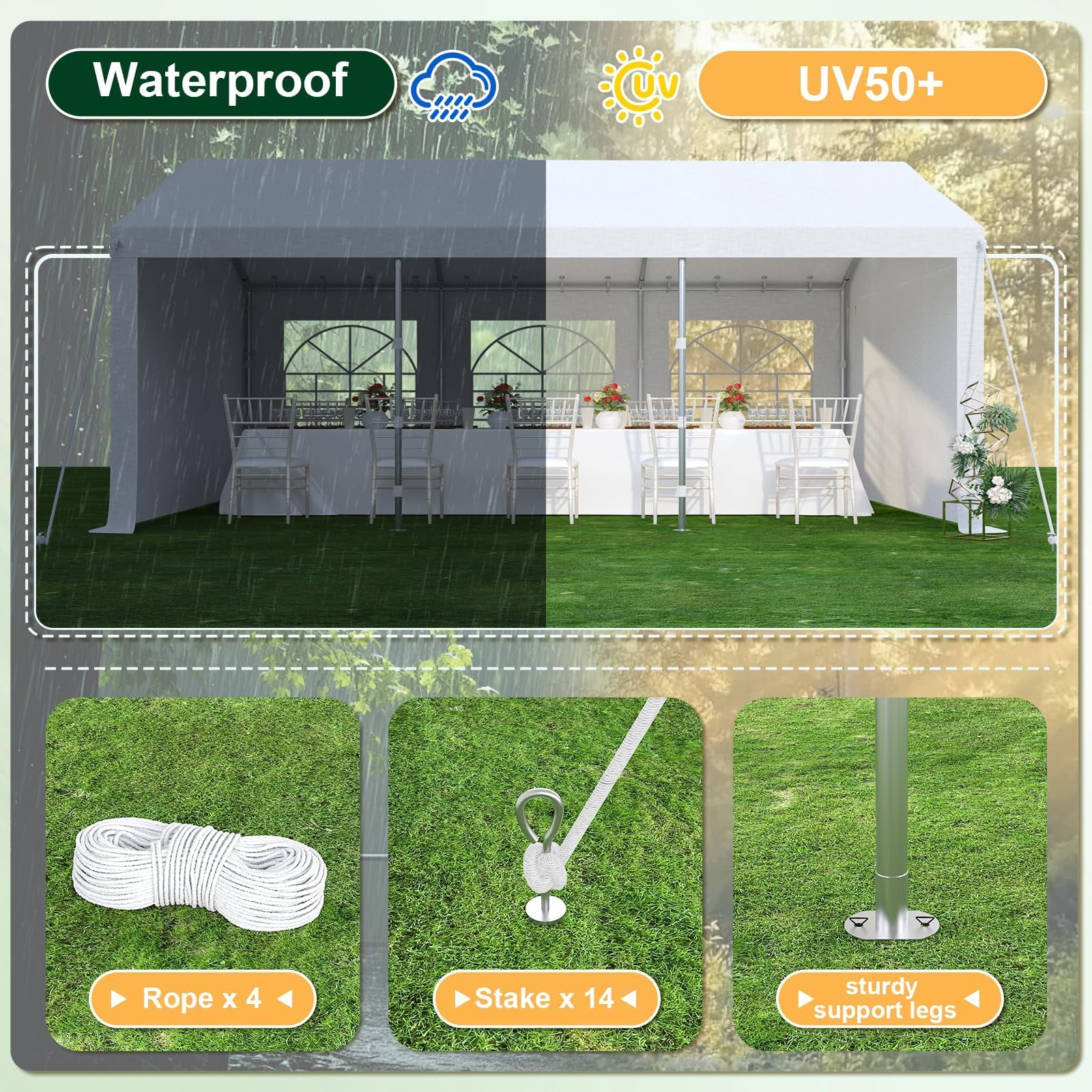 Devoko Tendone per Feste 3x6,Gazebo Esterno Resistente UV 50+,Gazebo da Giardino,Tendone da Esterno per Matrimoni, Feste, Raduni, Riunioni in Giardino,Bianco