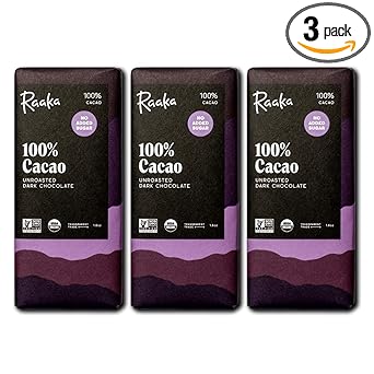 Raaka Chocolate 100% Cacao, Sugar Free Dark Chocolate | Gourmet Dark Chocolate Gift | Organic, Vegan, Fair Trade, Soy Free, Non GMO, Gluten Free, Kosher, Keto, Paleo | 1.8oz Bars, 3-Pack