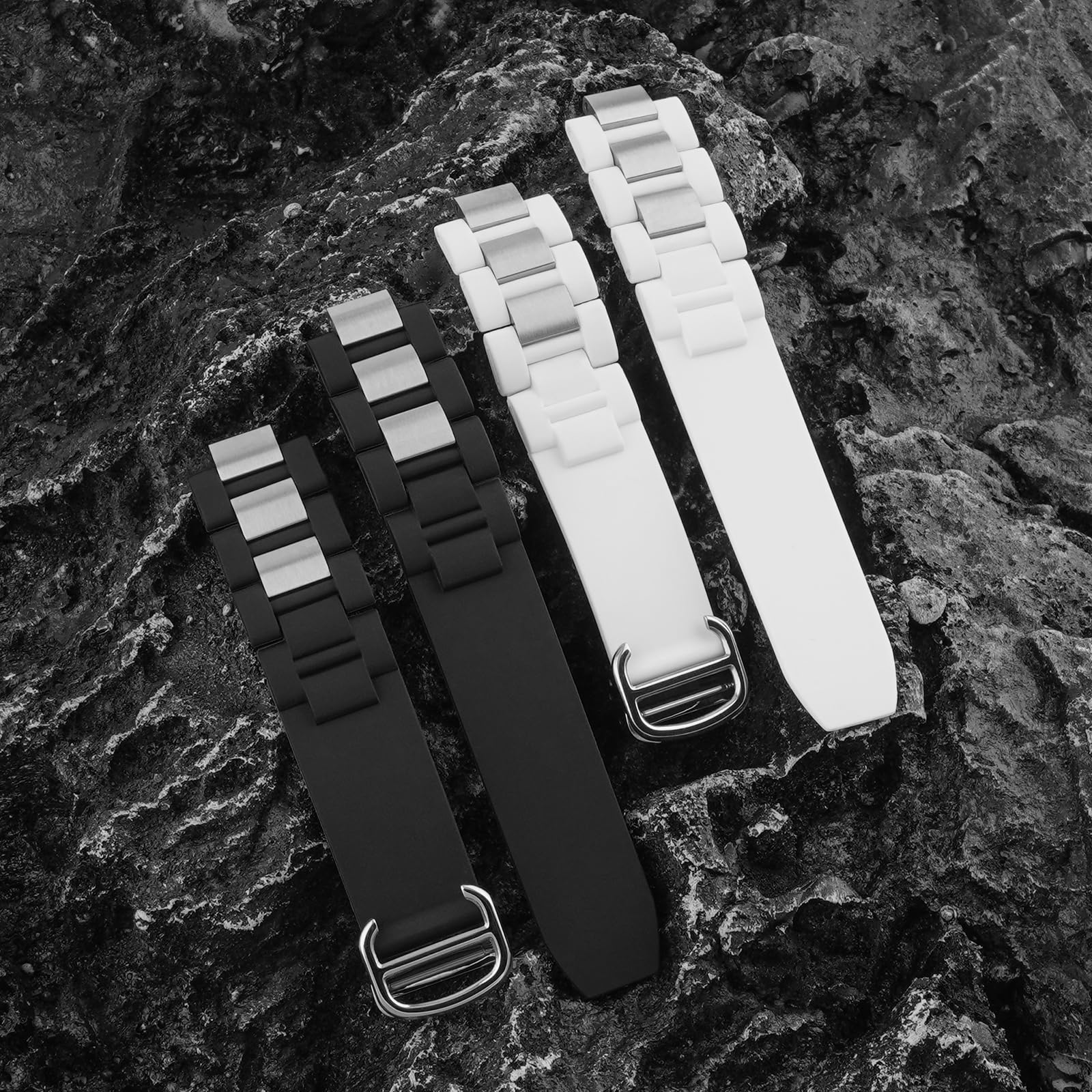 Compatible avec montre Cartier 20 mm, bracelet de rechange en caoutchouc de silicone et acier inoxydable pour Must 21 Chronoscaph Autoscaph, noir