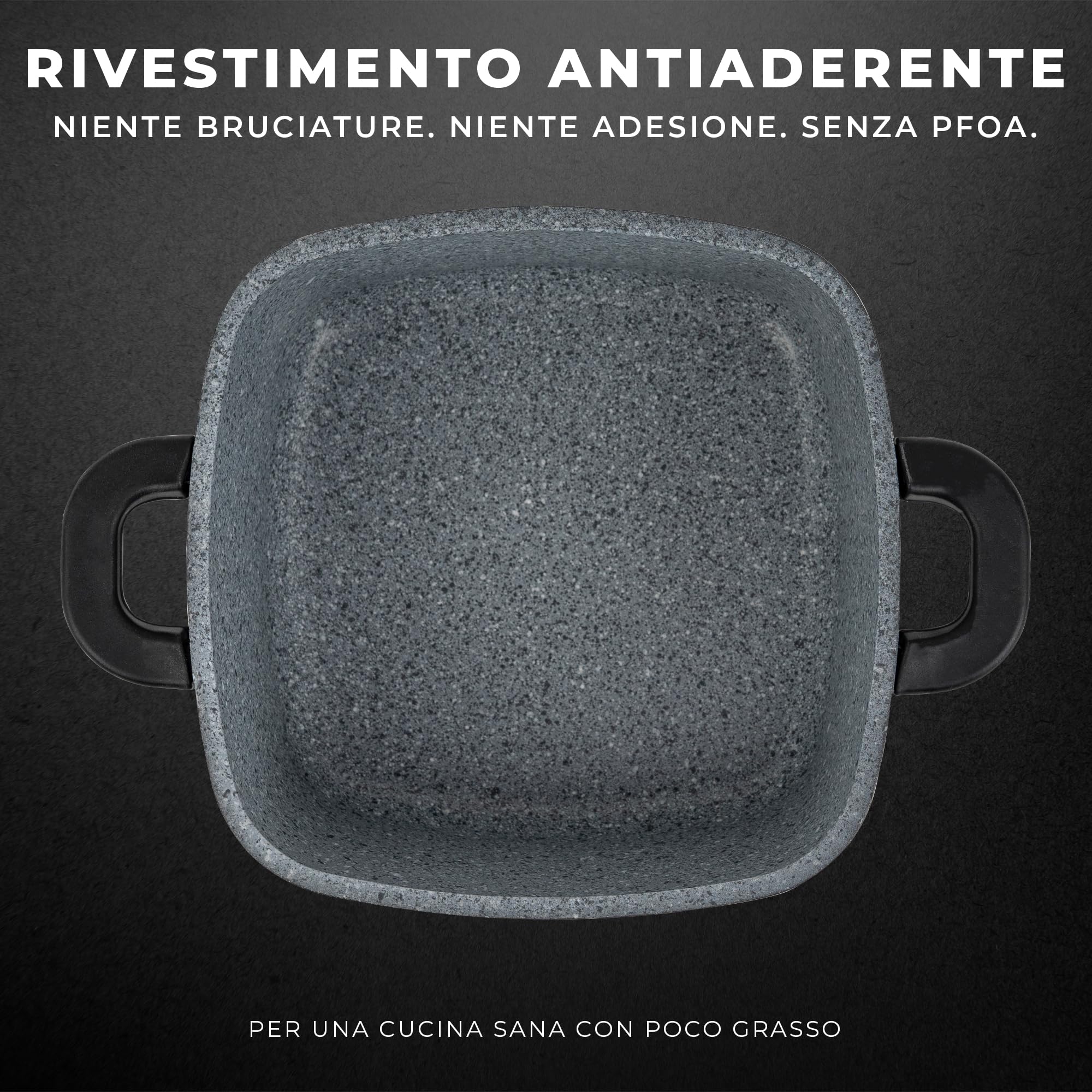 KARL HAUSMANN Pentola Antiaderenti 24 cm 4,4L con Coperchio - Quadrata Casseruola Induzione Antiaderente GREBLON C3, Tegame in Alluminio Pressofuso per Carne e Brasati, Forno, Manici Silicone