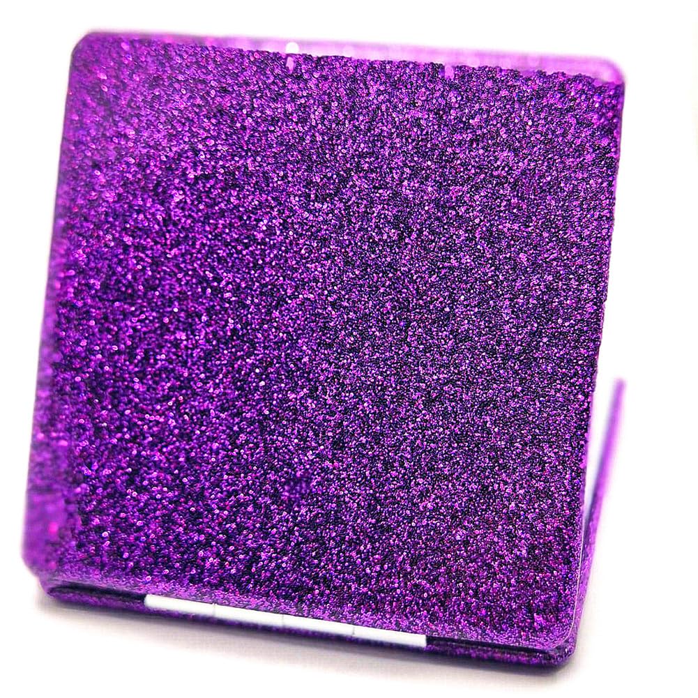 Square Purple Compact Mirror for Women,Small Magnifying Travel Mirror with Glitter,Portable 2 x 1x Magnification Folding Pocket Makeup Mirror Cosmetic Mirror for Gift Travel Essentials