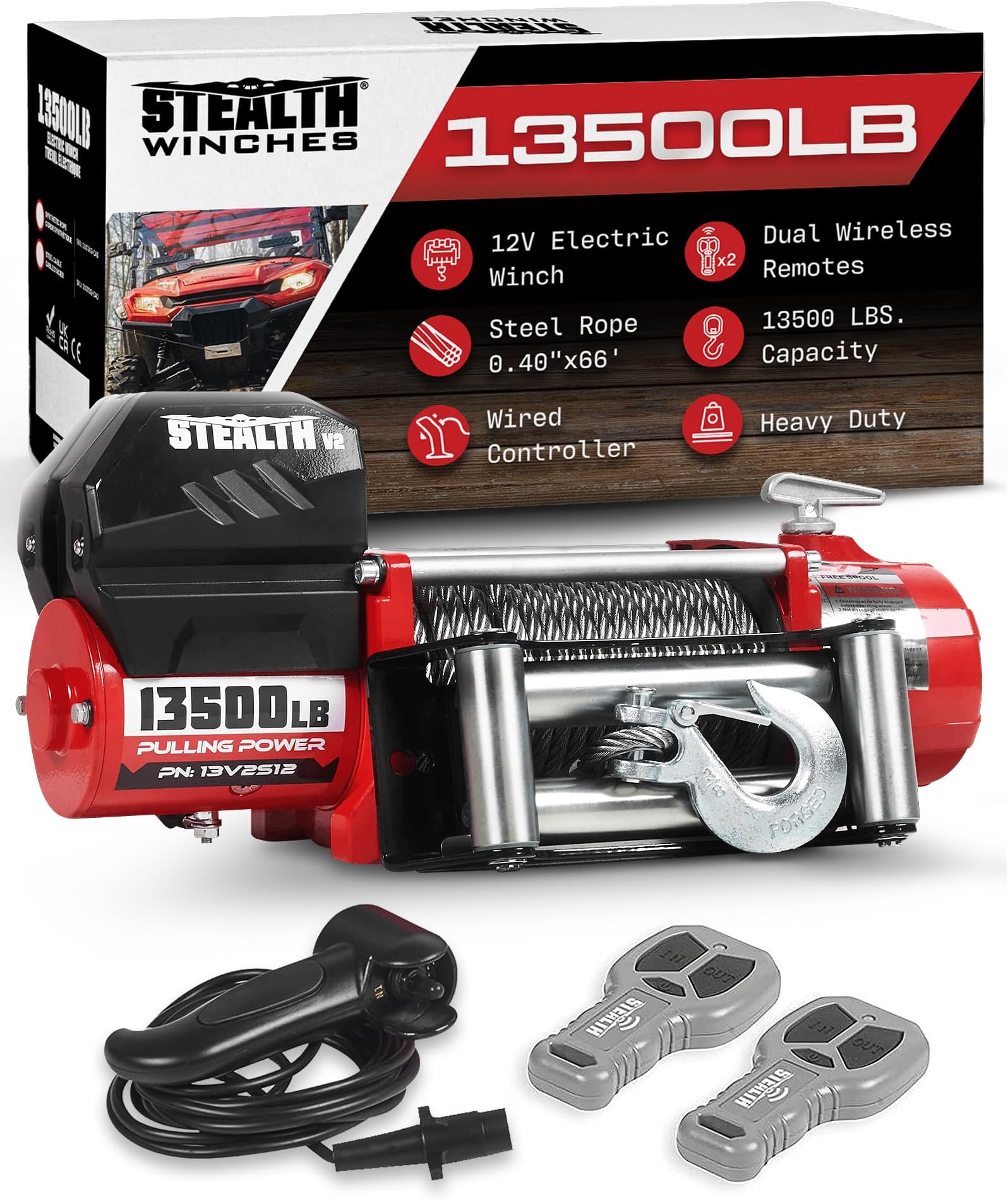 12V Truck Winch with Dual Wireless Remotes - 13,500lb
