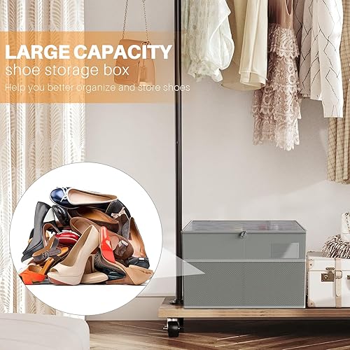 Miniatura 4 de MIFXIN Caja de almacenamiento de zapatos grande para armario, 16 pares de contenedores de almacenamiento de zapatos con cubierta transparente y asas