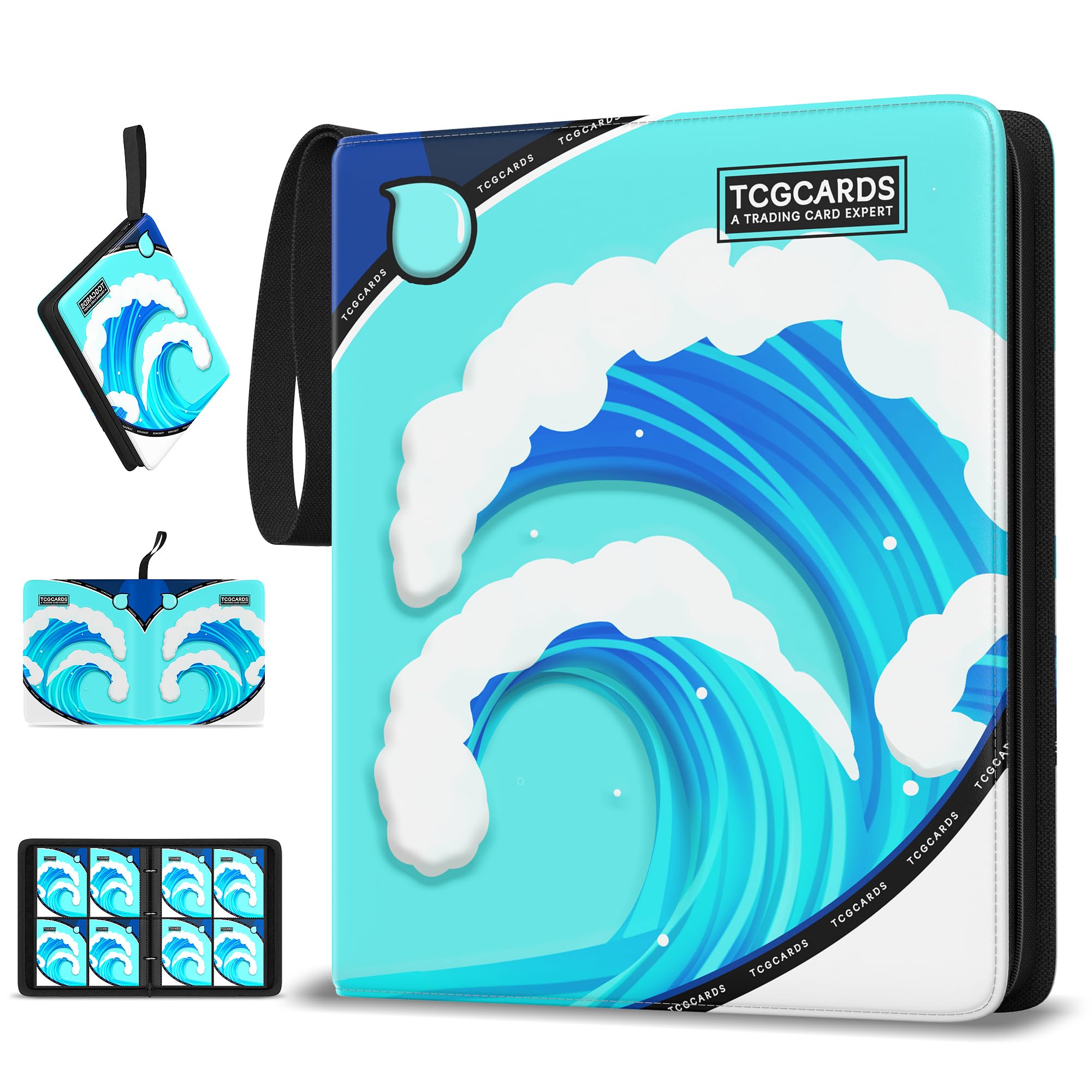 Sammelkartenbinder mit 4 Taschen, 400 Taschen, Sammelmappe mit 50 abnehmbaren Hüllen, wasserdichtes PU-Oberkartenbuch, 3-Ring-Reißverschluss, Sammelkartenalbum für MTG/TCG/Kartenhalter, Geschenk