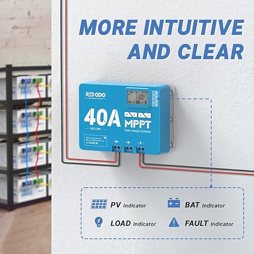Miniatura 7 de Redodo Controlador de carga solar de entrada de 40 amperios MPPT 12V24V DC con módulo Bluetooth incorporado, pantalla LCD ajustable de parámetros