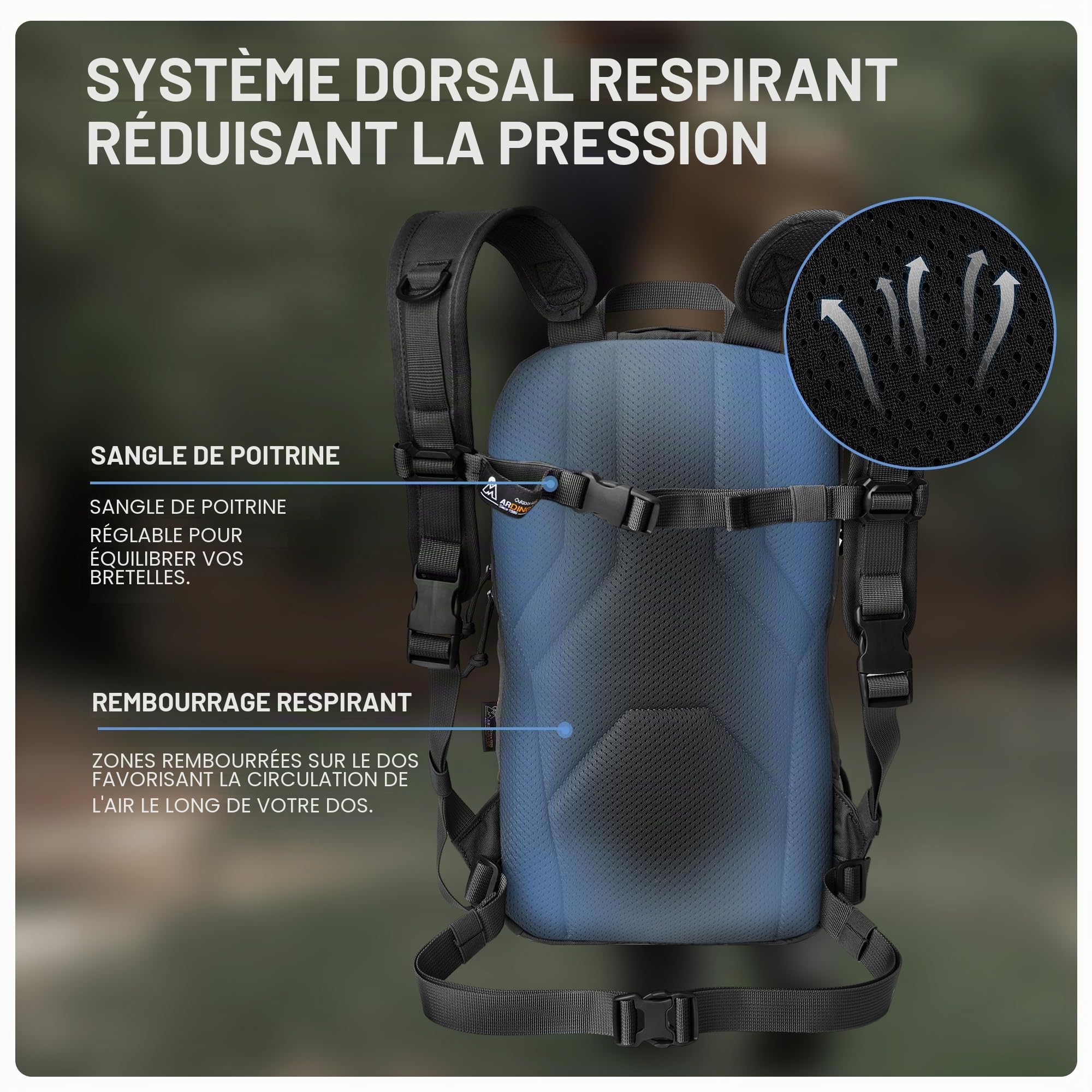 Mardingtop Sac à dos de vélo de 15 l pour homme et femme - Panneau arrière en maille respirante avec système MOLLE pratique et support de casque pour les randonnées à vélo, la randonnée, la course à