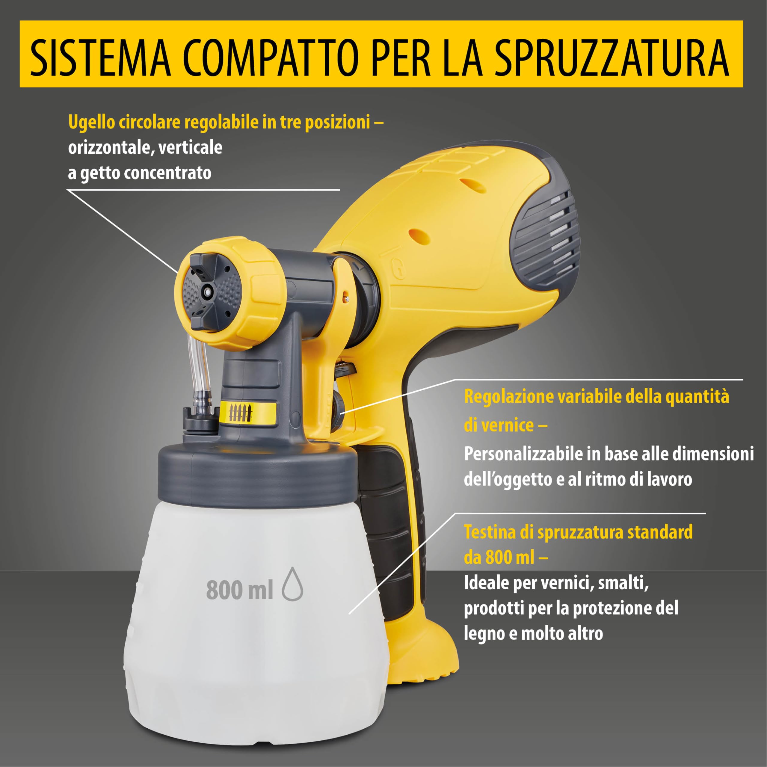 WAGNER Pistola a Spruzzo Wood&Metal Sprayer W 100, per Smalti e Velature- Ambiente Interno/Esterno, Resa 5 M²-12 Min, Capacità 800 Ml, 280 W