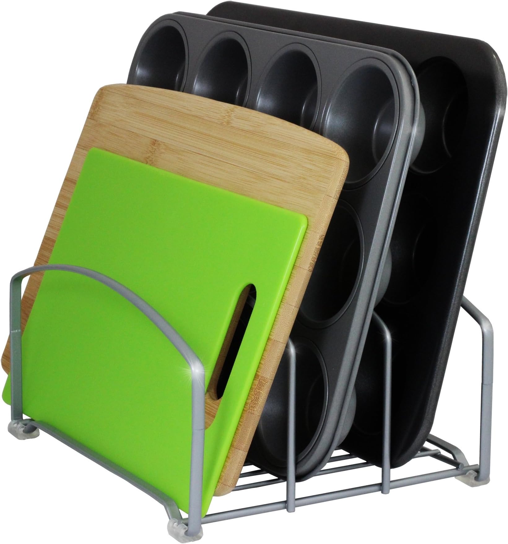 Deco Brothers Cookware Organizer Rack for Kitchen Cabinet, 3 Slot Holder, Silver