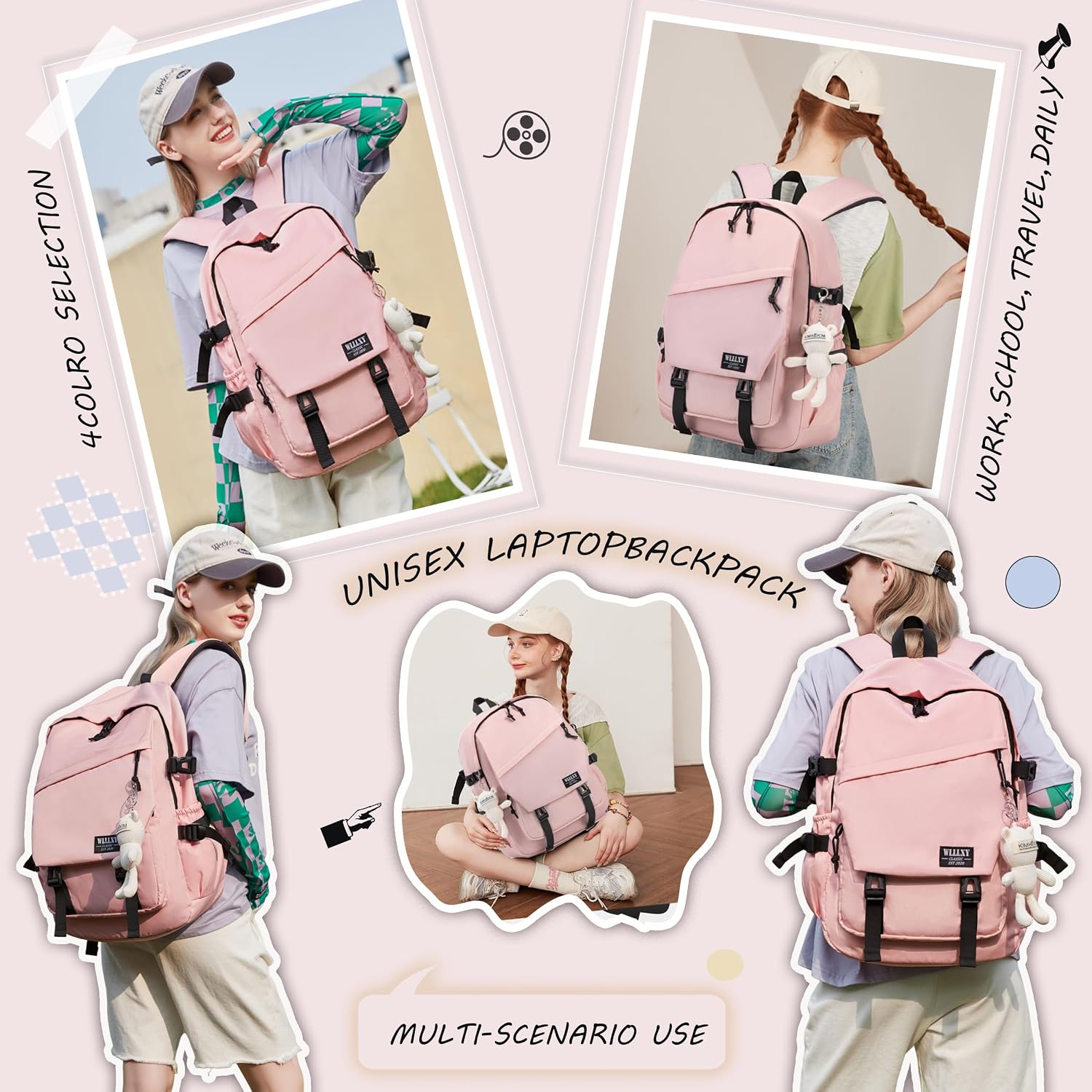 Caoroky knight College School Bag for Men Women Laptop Backpack 15.6 Inch Anti Theft Travel Daypack Large Elementary Middle High Bookbags for Teens Girls Boys Students-Medium,Pink image 2