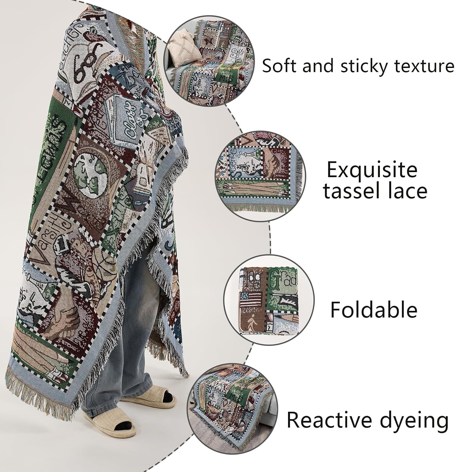 Luxury Lightweight Throw Blanket Oversized 63x52 Inches Cotton Blanket for Couch Lightweight Cozy Perfect for Sofa Bed Couch, Machine Washable, Gift Idea, Home Dorm Decor Off (Blue)
