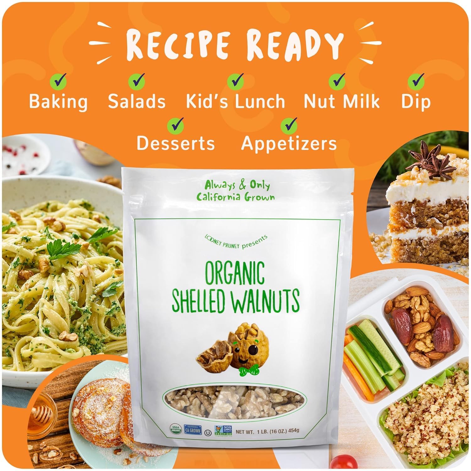 Organic Walnuts Unsalted 2 Pack (2LBS/16oz bags) Natural Shelled Walnut Halves & Pieces | Raw Organic Walnuts | Unsalted For Snacking, Baking, Topping | Non-GMO, No Preservatives