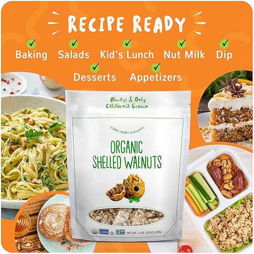 Miniatura 4 de Nueces orgánicas sin sal, paquete de 2 (bolsas de 2 libras/16 onzas), mitades y piezas de nueces naturales | Nueces orgánicas crudas | Sin sal para