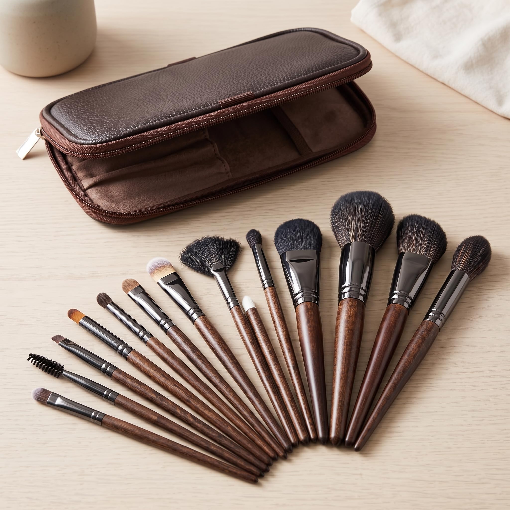 15 Pezzi Morbidi Pennelli Trucco Set, Adatto per Trucco, Pennello Fondotinta e altro, con Custodia da
