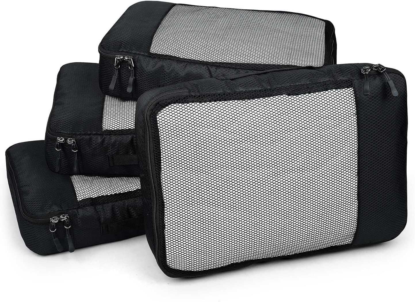 FATMUG Packing Cubes Travel Pouch, Bag Suitcase Luggage Organiser Set of 4 - Medium Size, Black, Medium, Travel Accessories