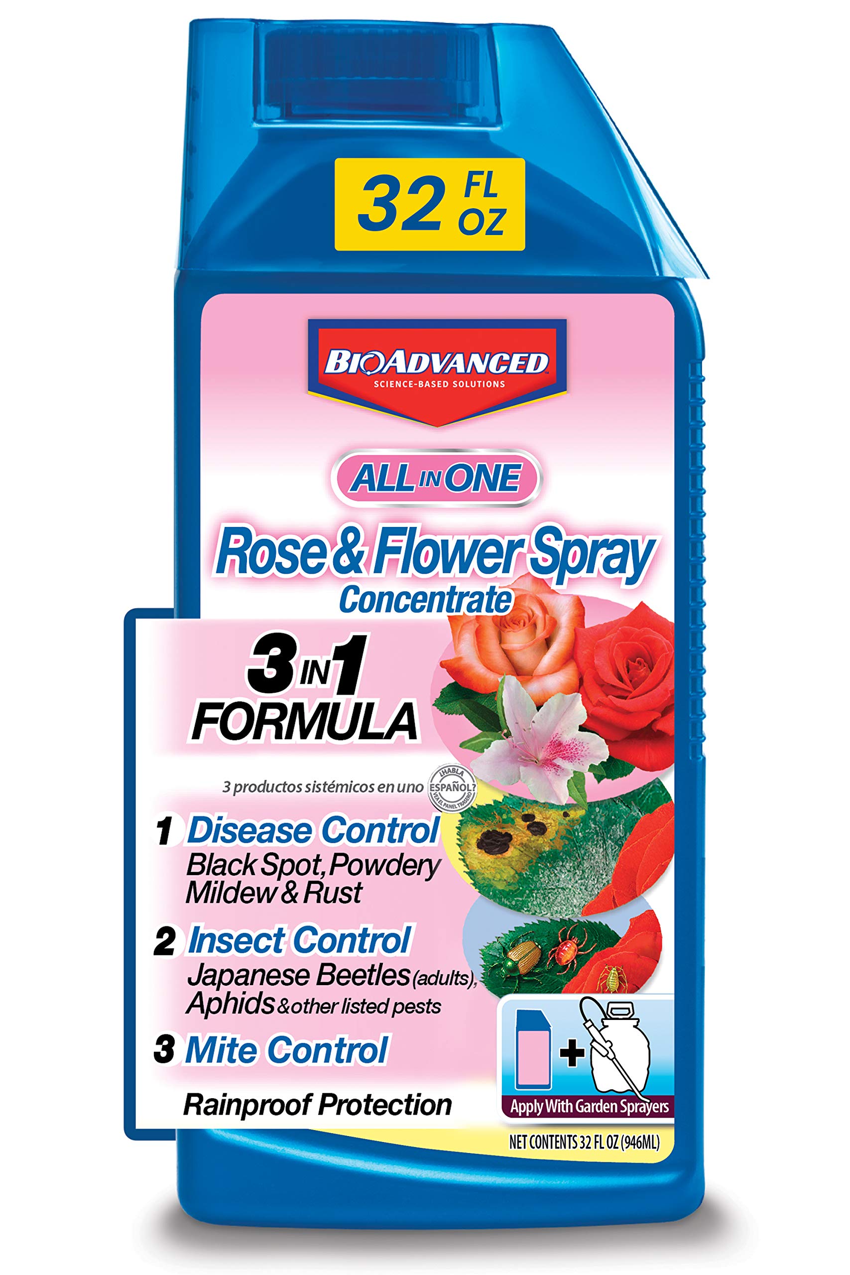BioAdvanced 100532506 Bayer All in One Rose & Flower Care Spray Concentrate, 32Ounce, White