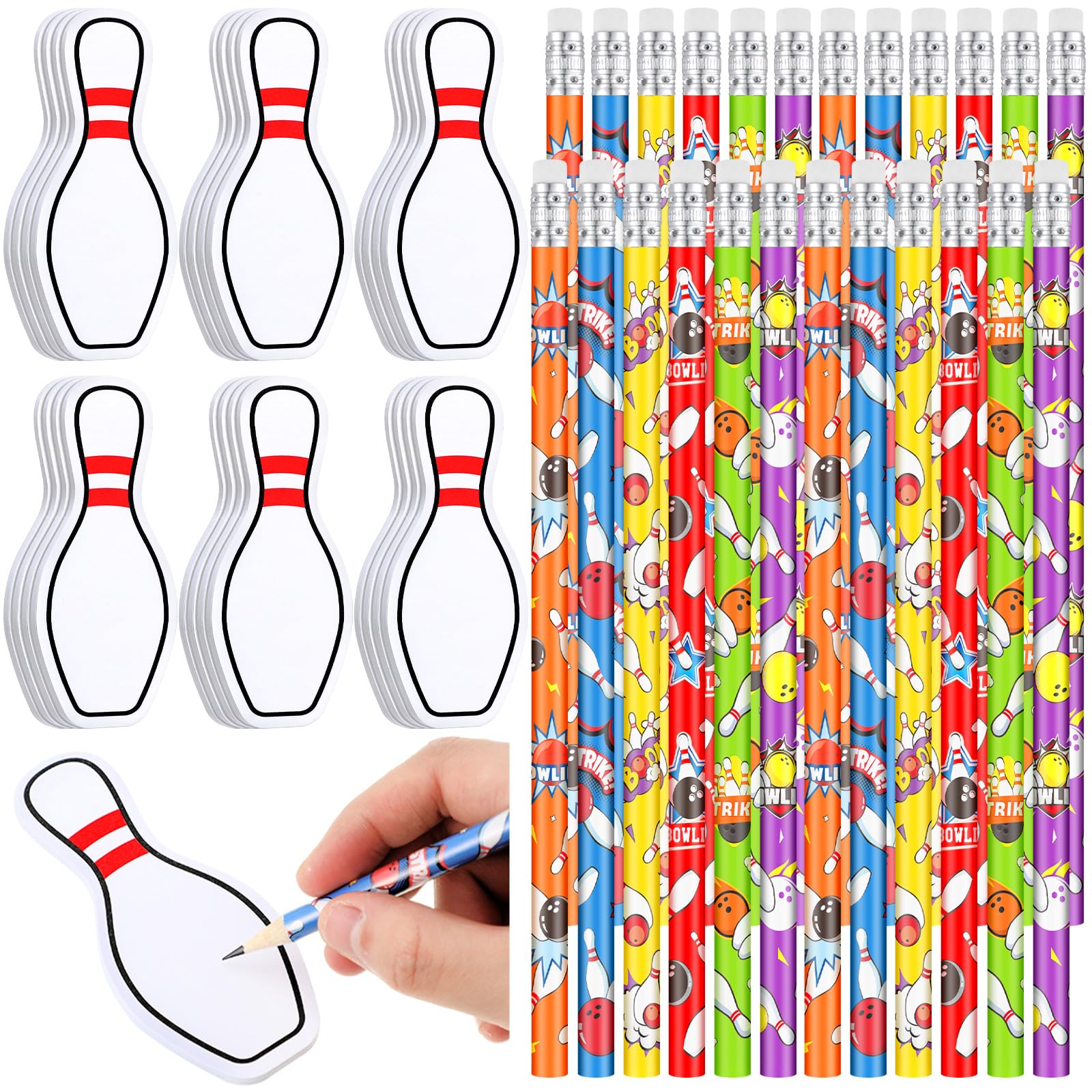ReliThick 48 Pcs Bowling Party Favors for Kids Include 24 Bowling Shape