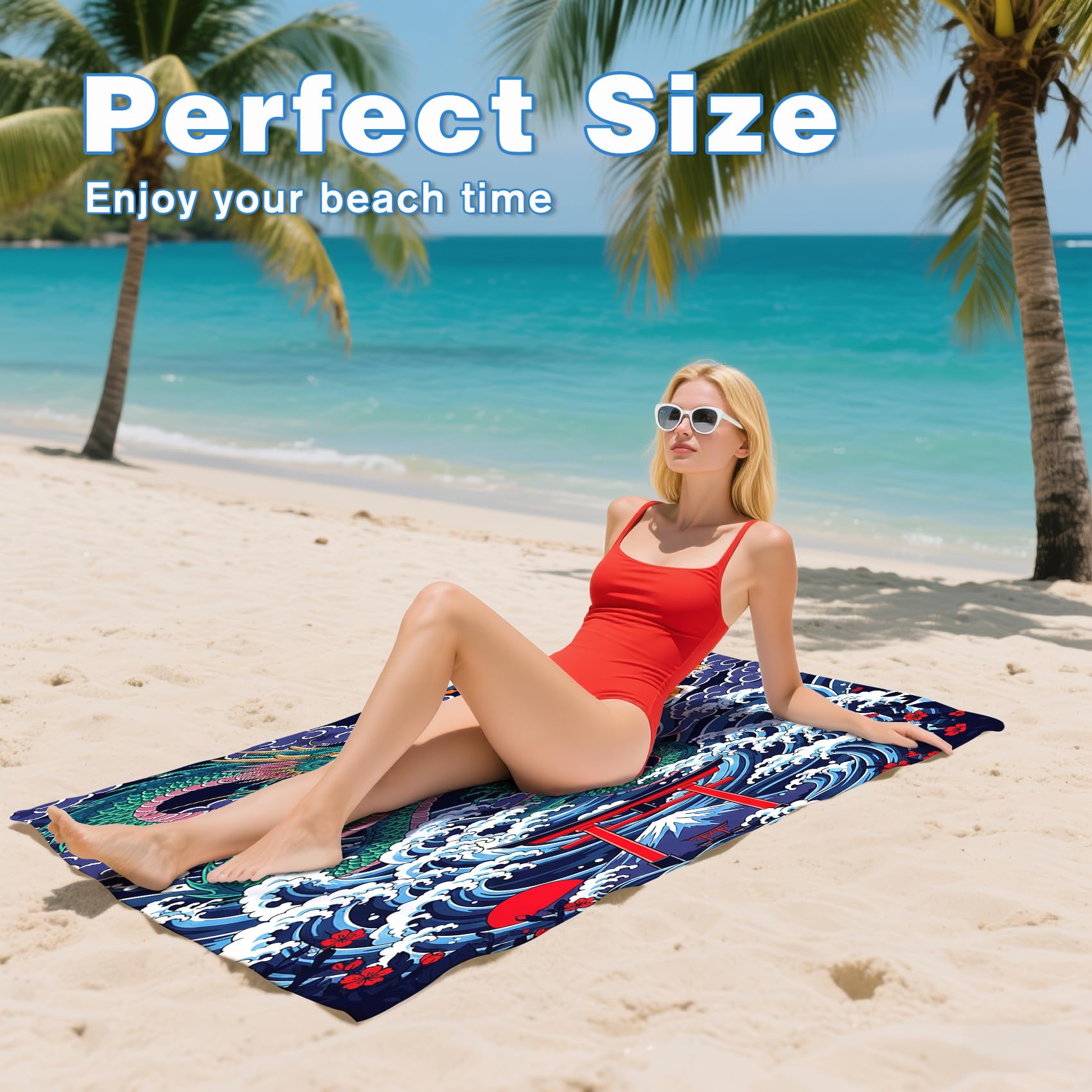 Serviette de Plage XXL Microfibre Dragon Tigre Style Japonais Torii Gate, Drap de Plage Séchage Rapide Anti Sable & Légère, Serviette de Bain Grande Taille 150x200 cm, Cadeau été