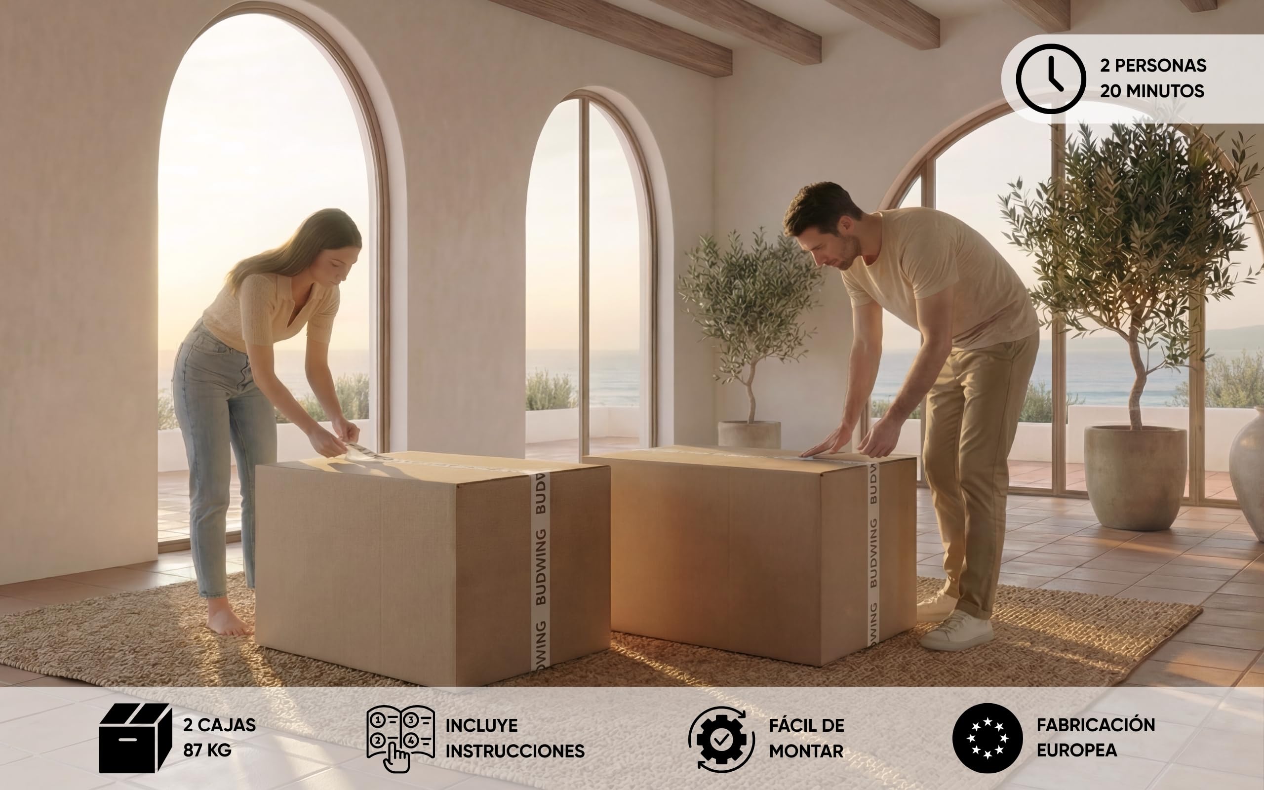 BUDWING Fox Sofá de Salón 3 Plazas - Chaise Longue Esquinero Reversible Izquierda o Derecha – Tapizado en Tela – Taupe